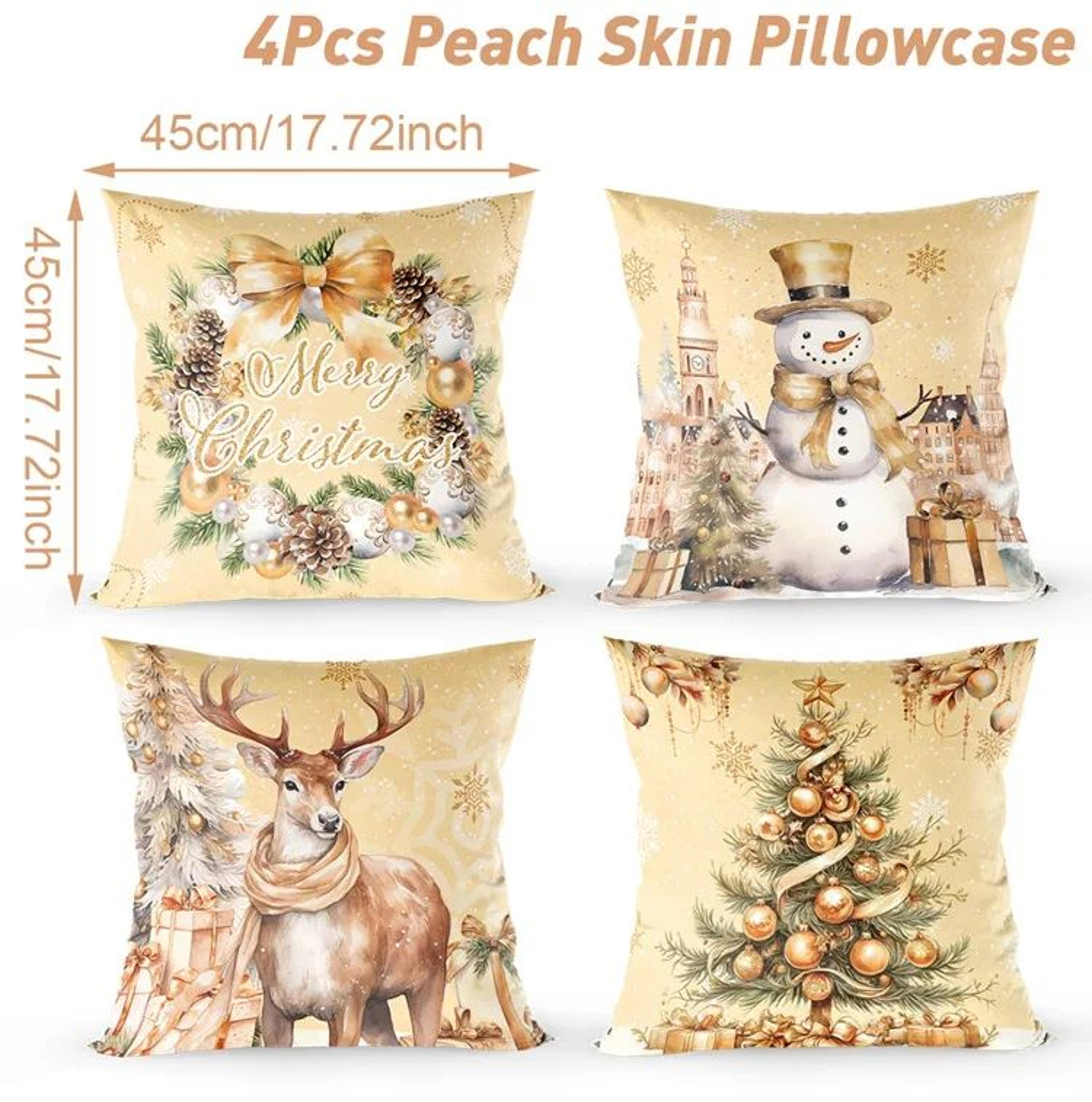 Merry Christmas Decorative Cushion Cover Set 4pcs Holiday Pillow Cases 5