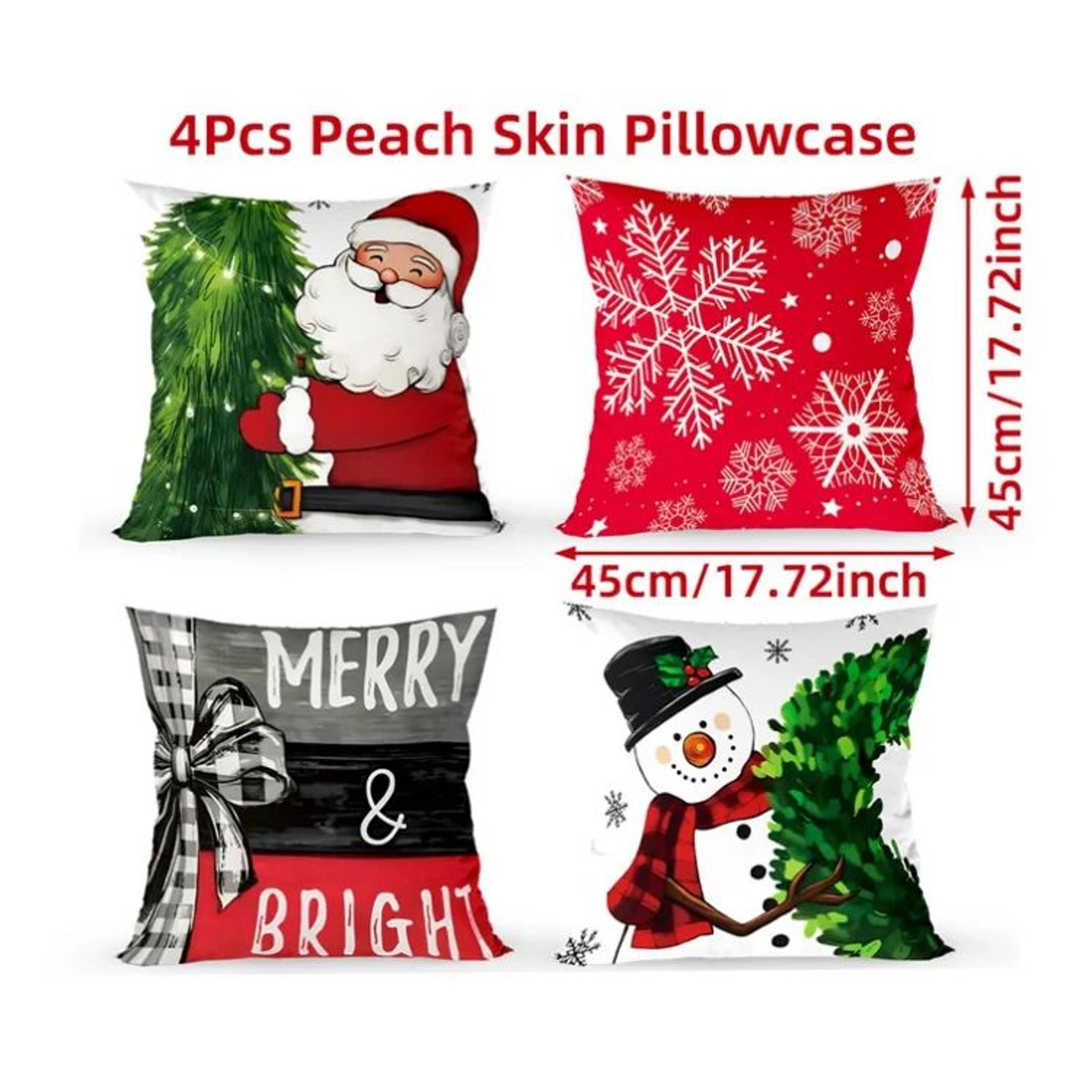 Merry Christmas Decorative Cushion Cover Set 4pcs Holiday Pillow Cases 6
