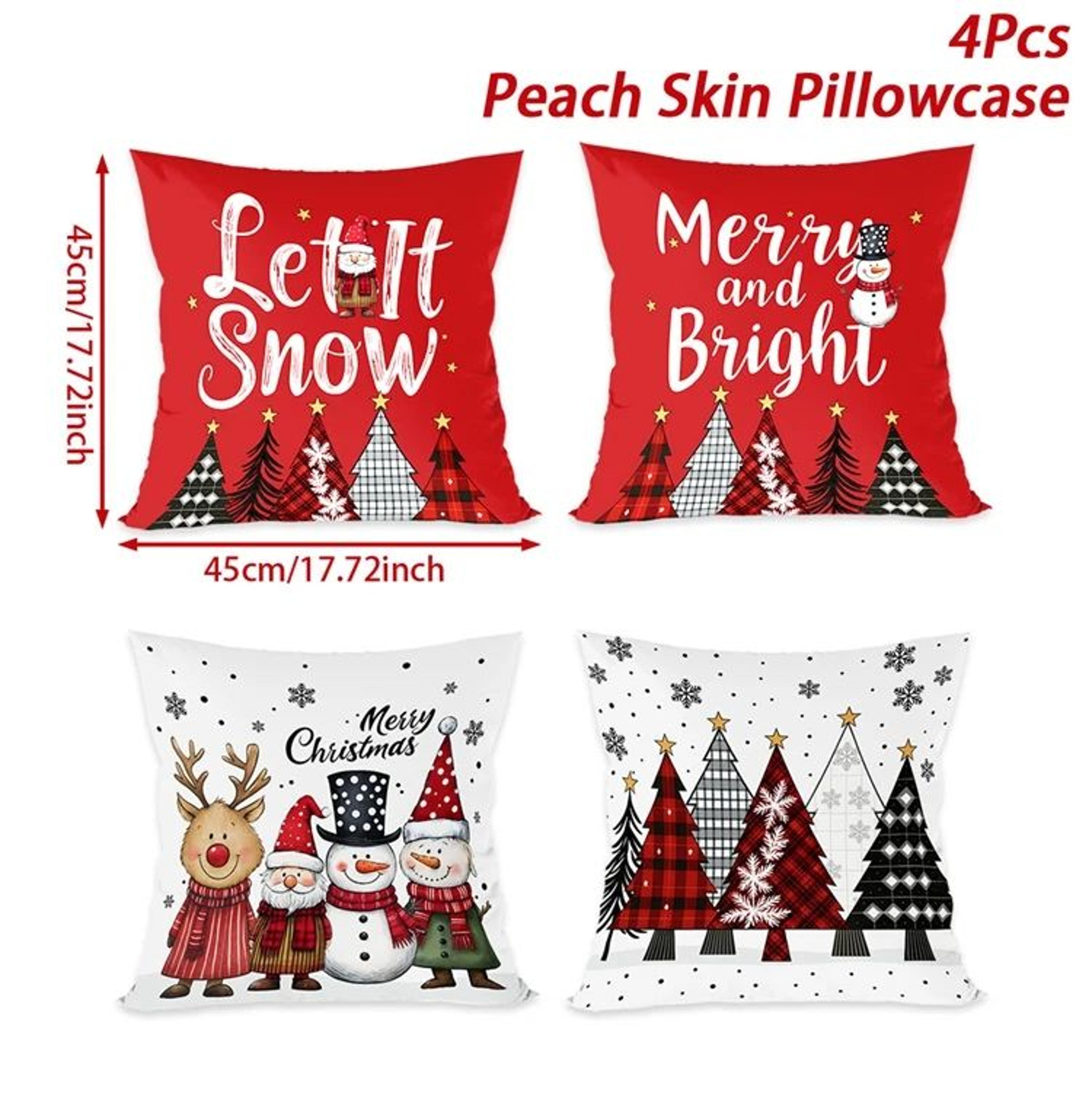 Merry Christmas Decorative Cushion Cover Set 4pcs Holiday Pillow Cases 14