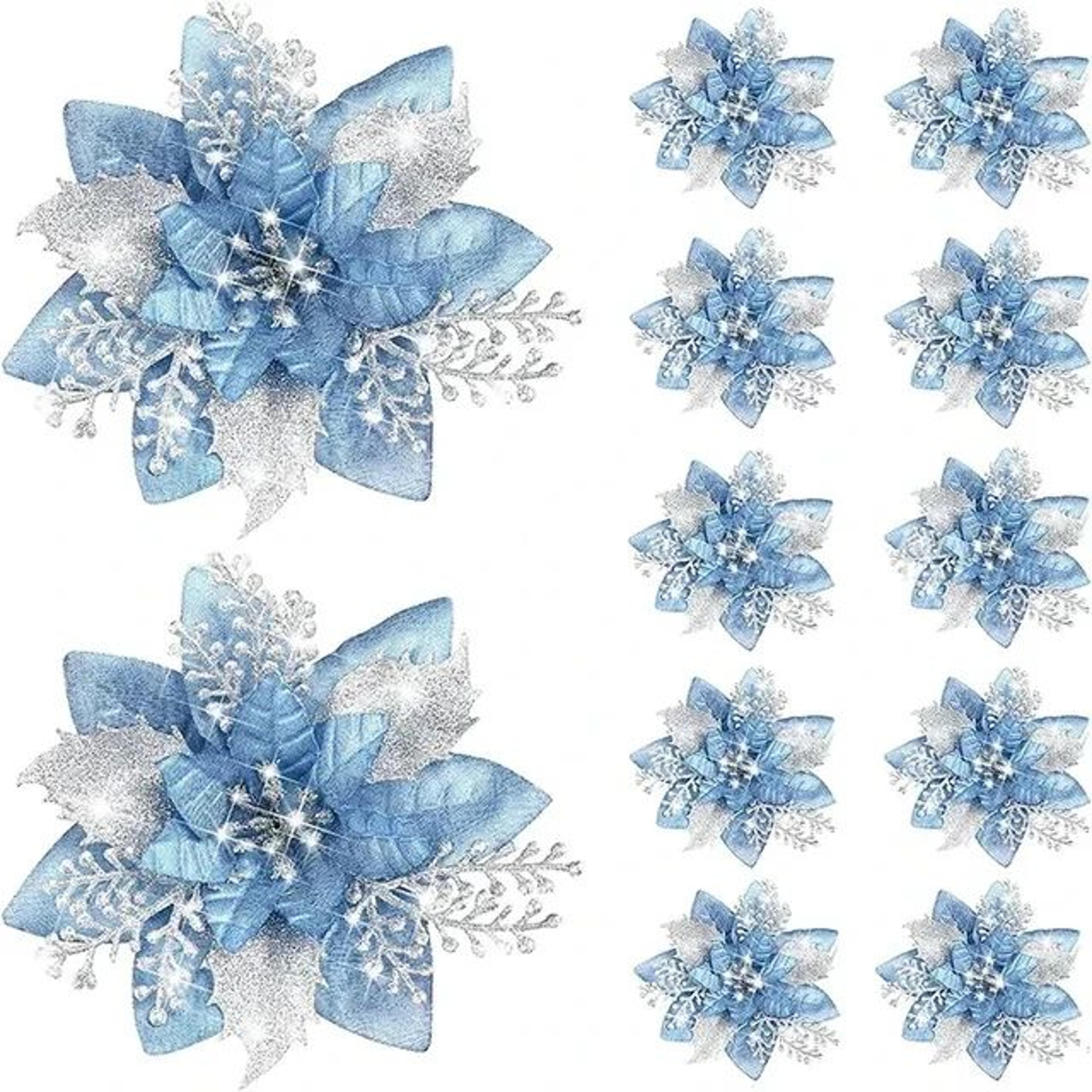 Glitter Pink Poinsettia Christmas Tree Flowers Set 5pcs 14