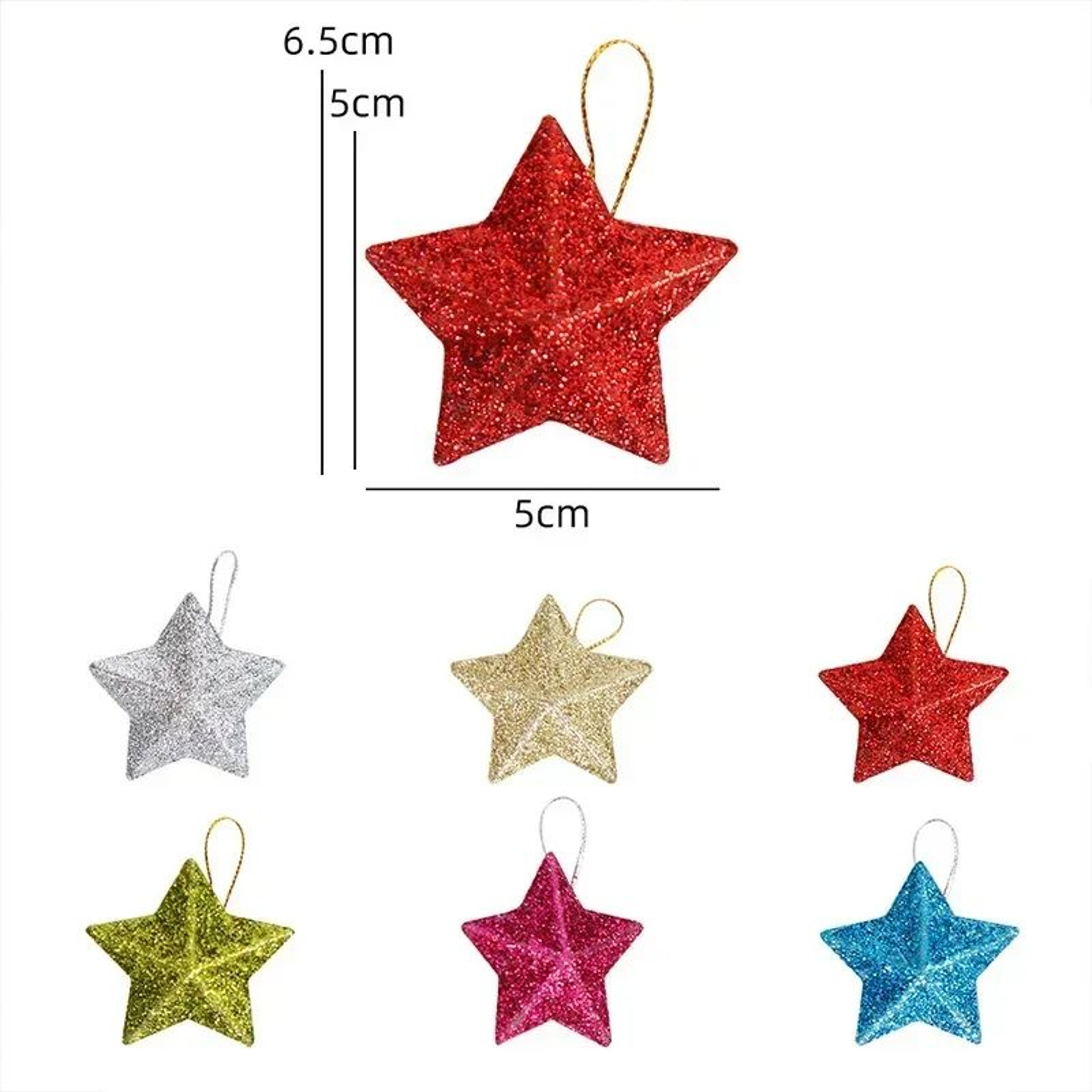 Gold Glitter Star Christmas Tree Ornaments Set 6pcs 6