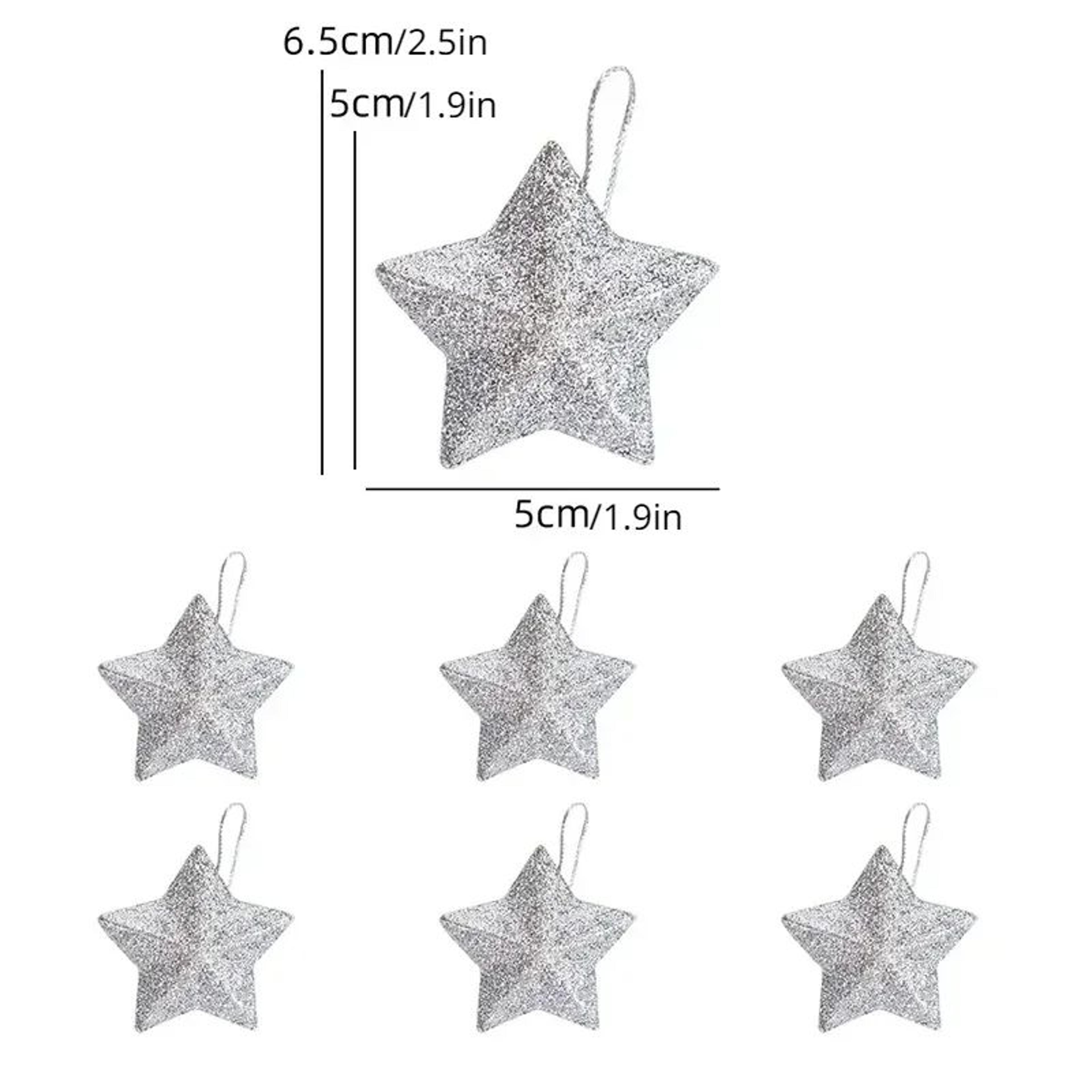 Gold Glitter Star Christmas Tree Ornaments Set 6pcs 8
