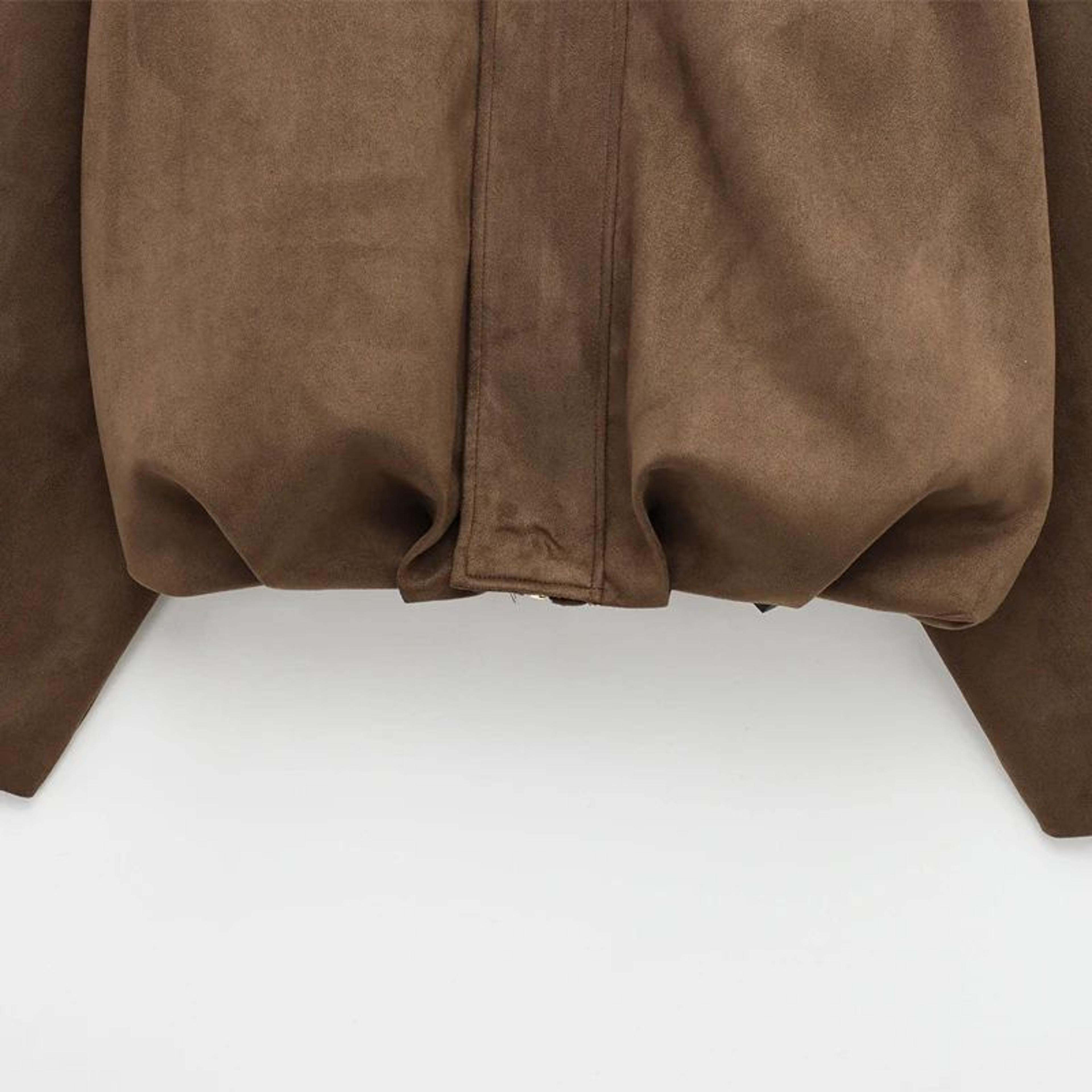 HXAO Cropped Suede Bomber Jacket Women Lapel Zipper Racing Coat 12