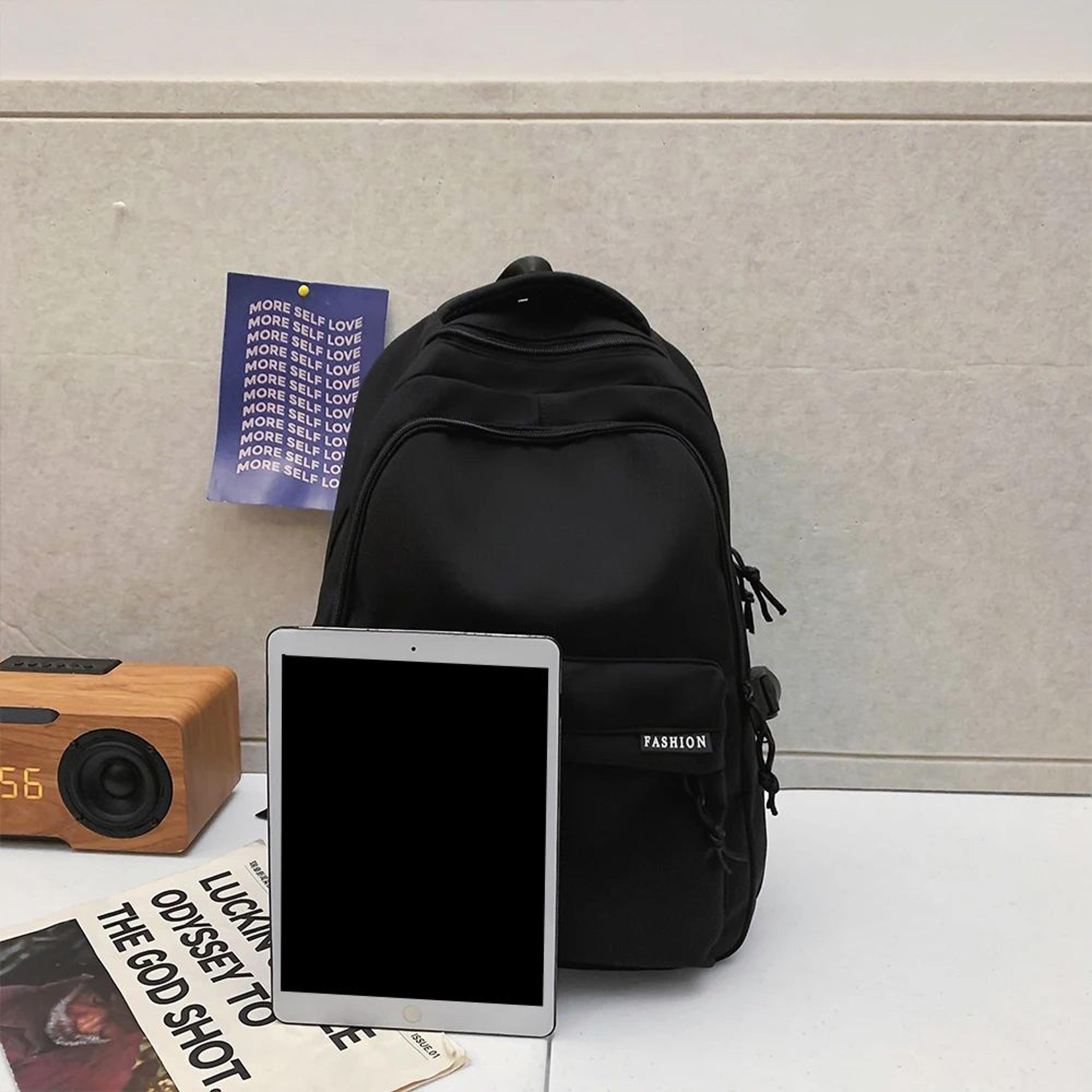 Large Capacity School Backpack Simple Black Travel Bag For Students 8