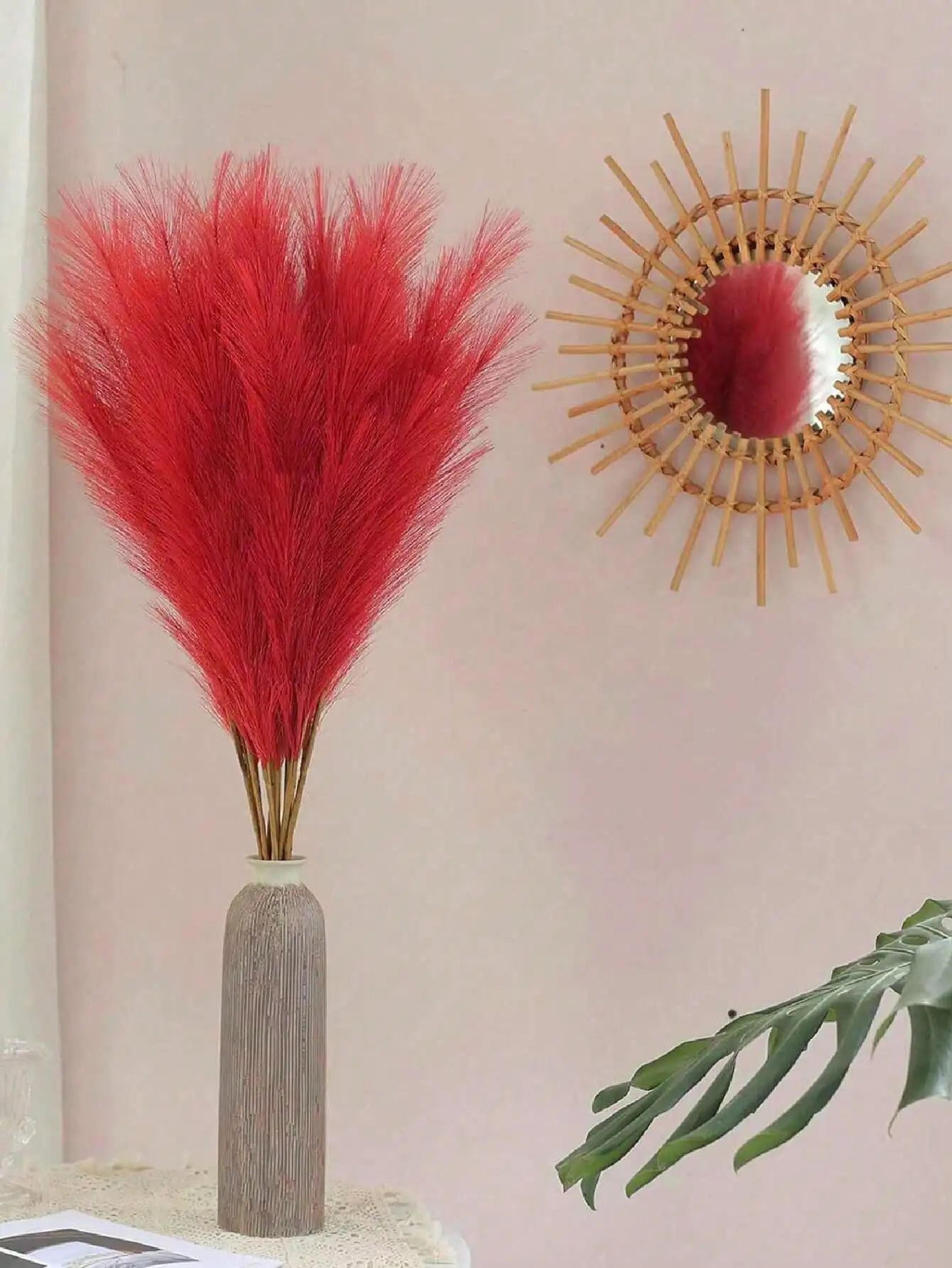 Artificial Pampas Grass Red Faux Reeds Decor 55cm Set 5