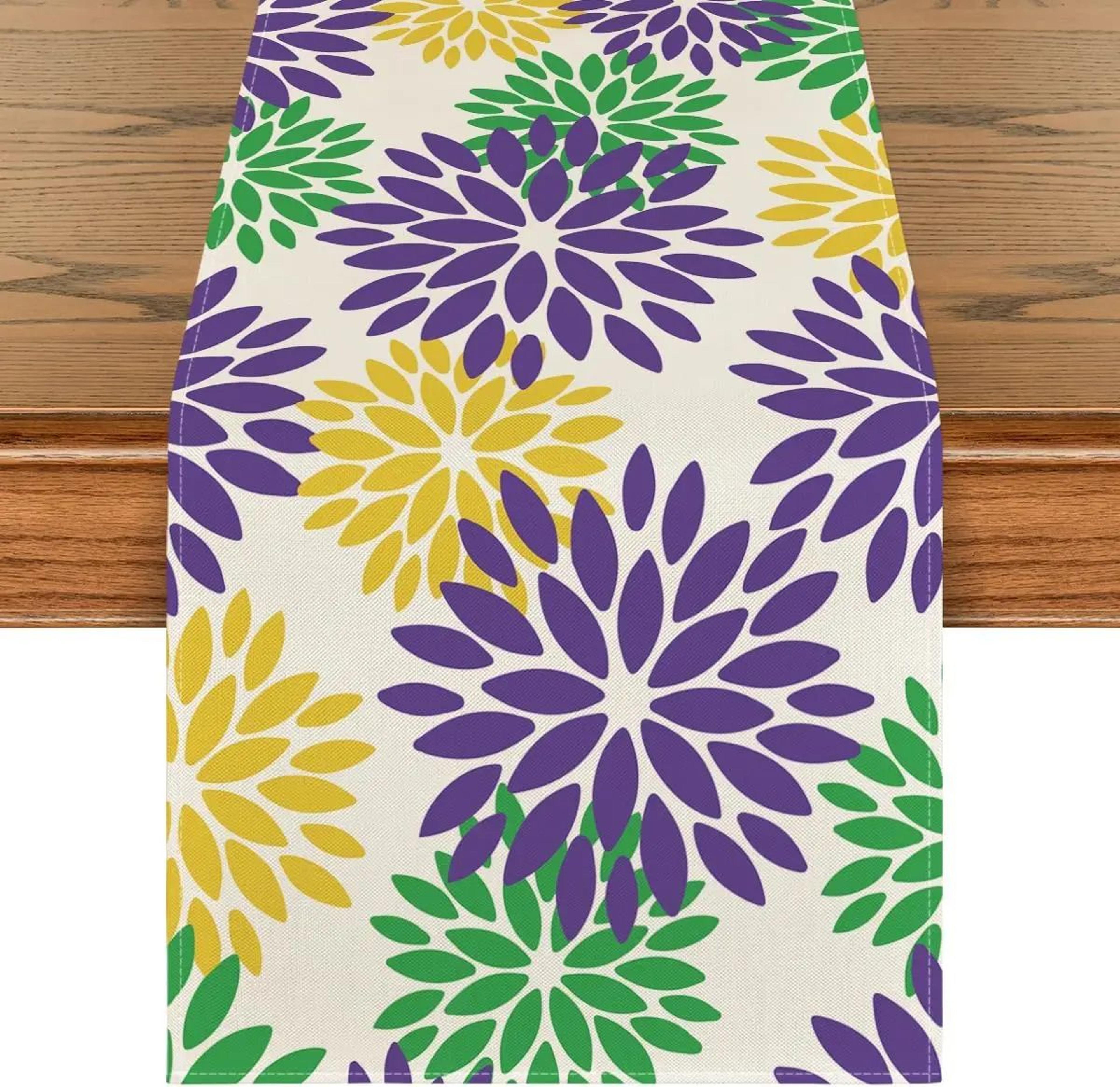 Blue Dahlia Floral Linen Table Runner Decor 8