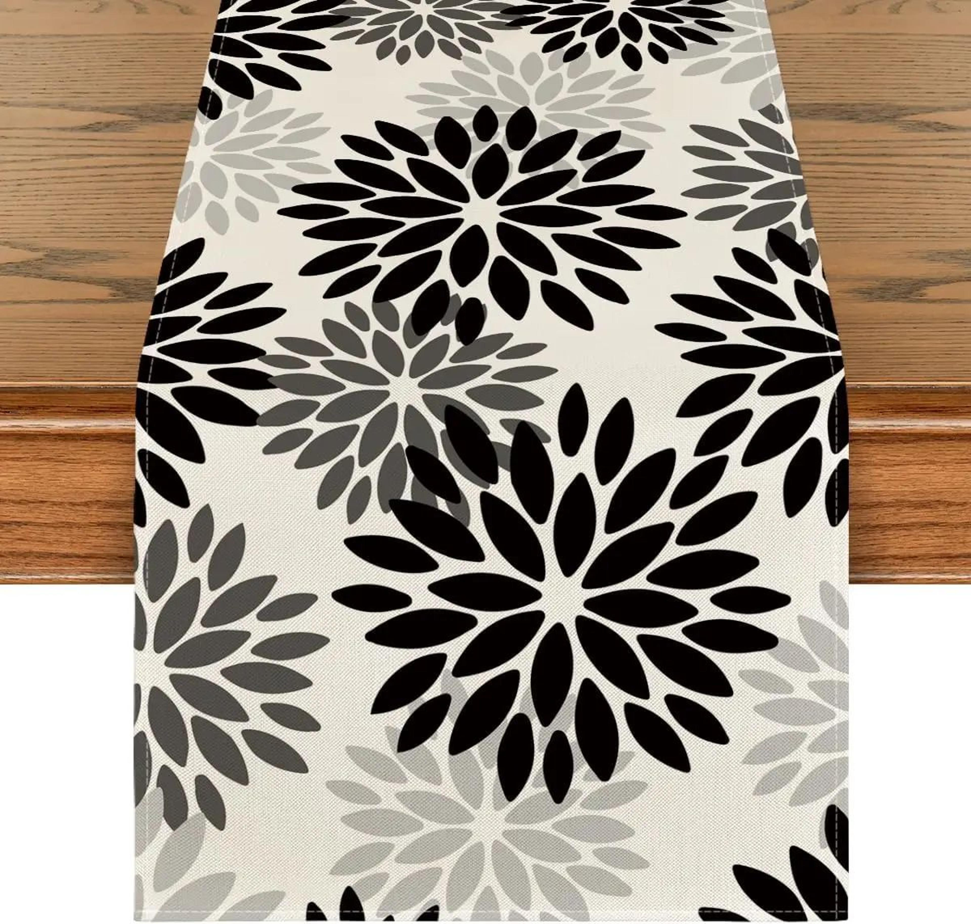 Blue Dahlia Floral Linen Table Runner Decor 4