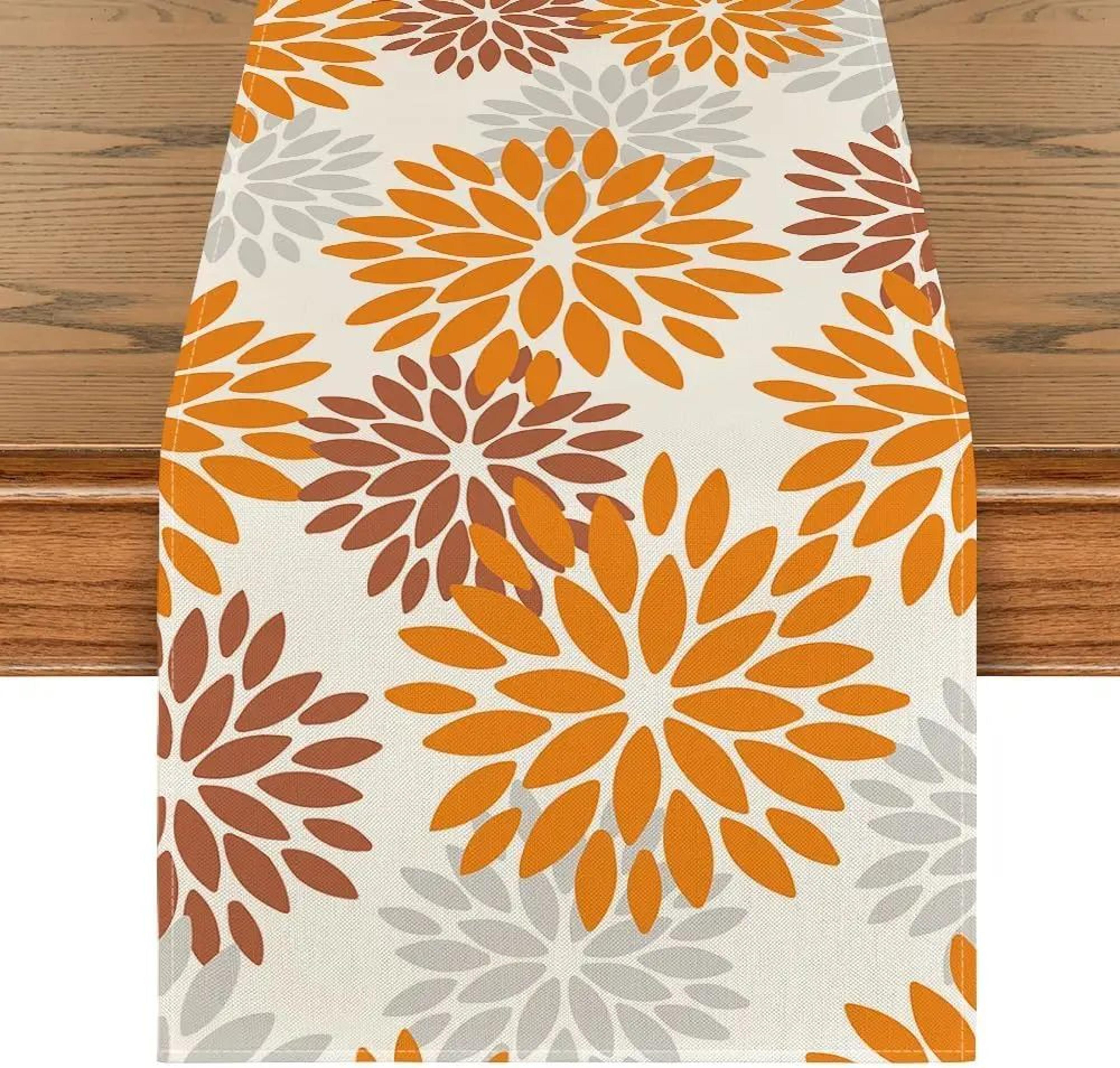 Blue Dahlia Floral Linen Table Runner Decor 12