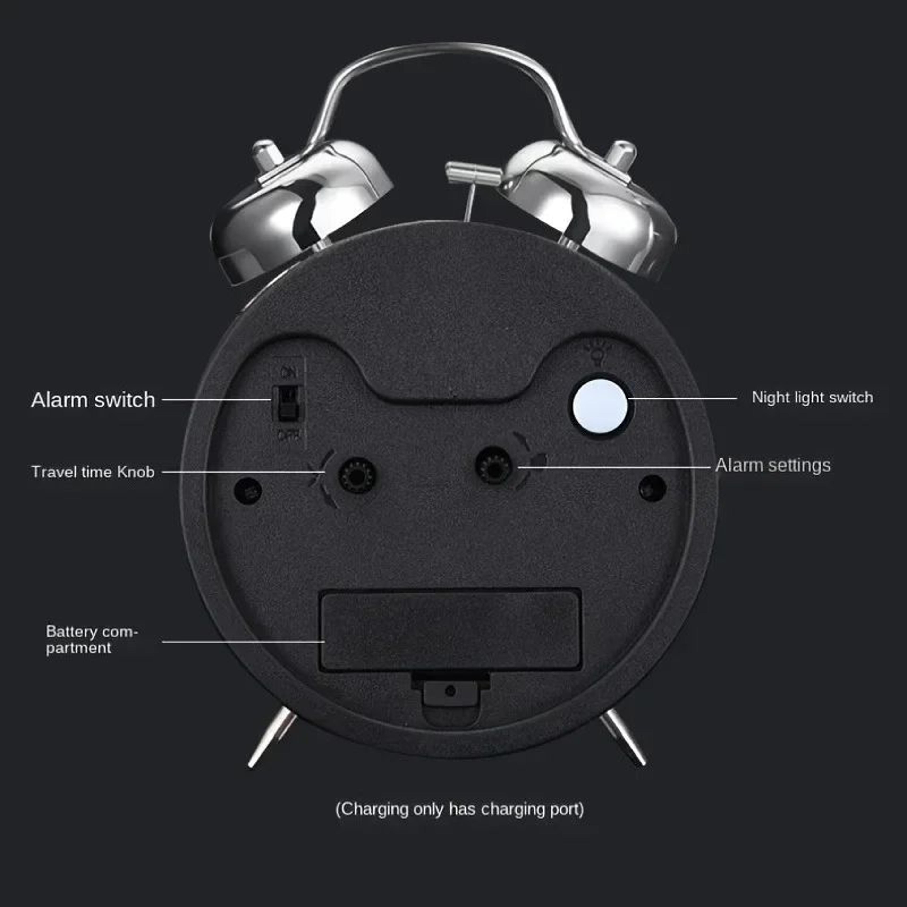 Twin Bell Alarm Clock With Night Light Loud Metal Desk Clock 4