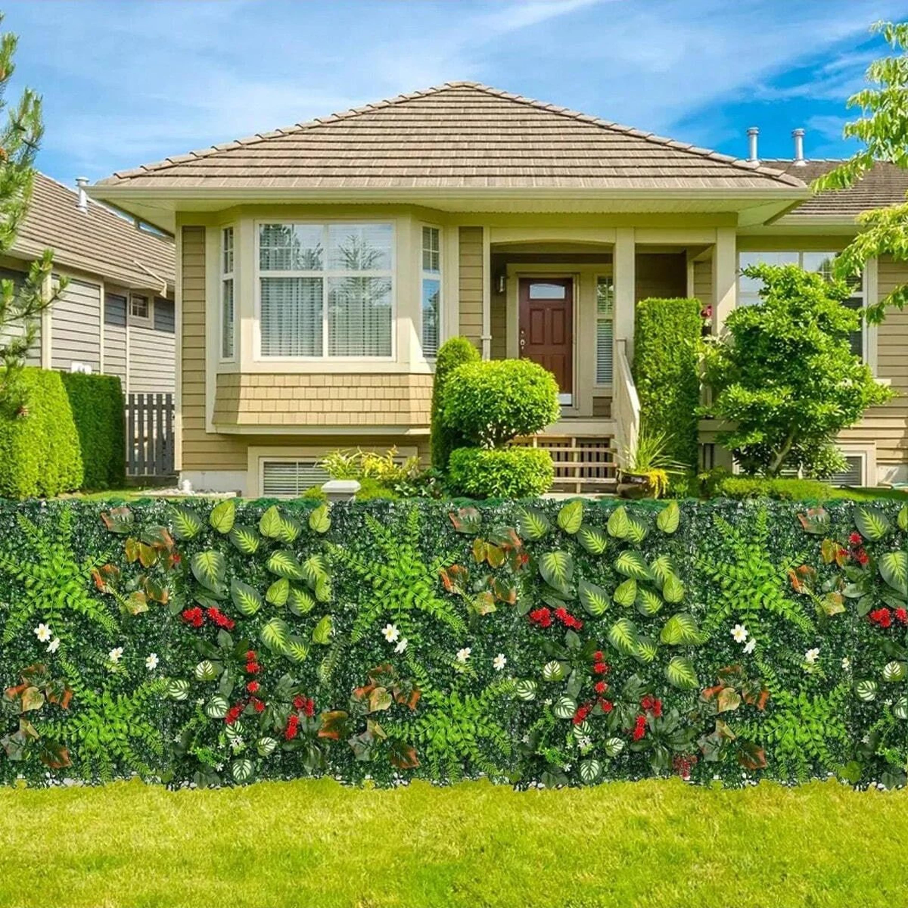 Artificial Grass Wall Panel Flower Privacy Decor 6