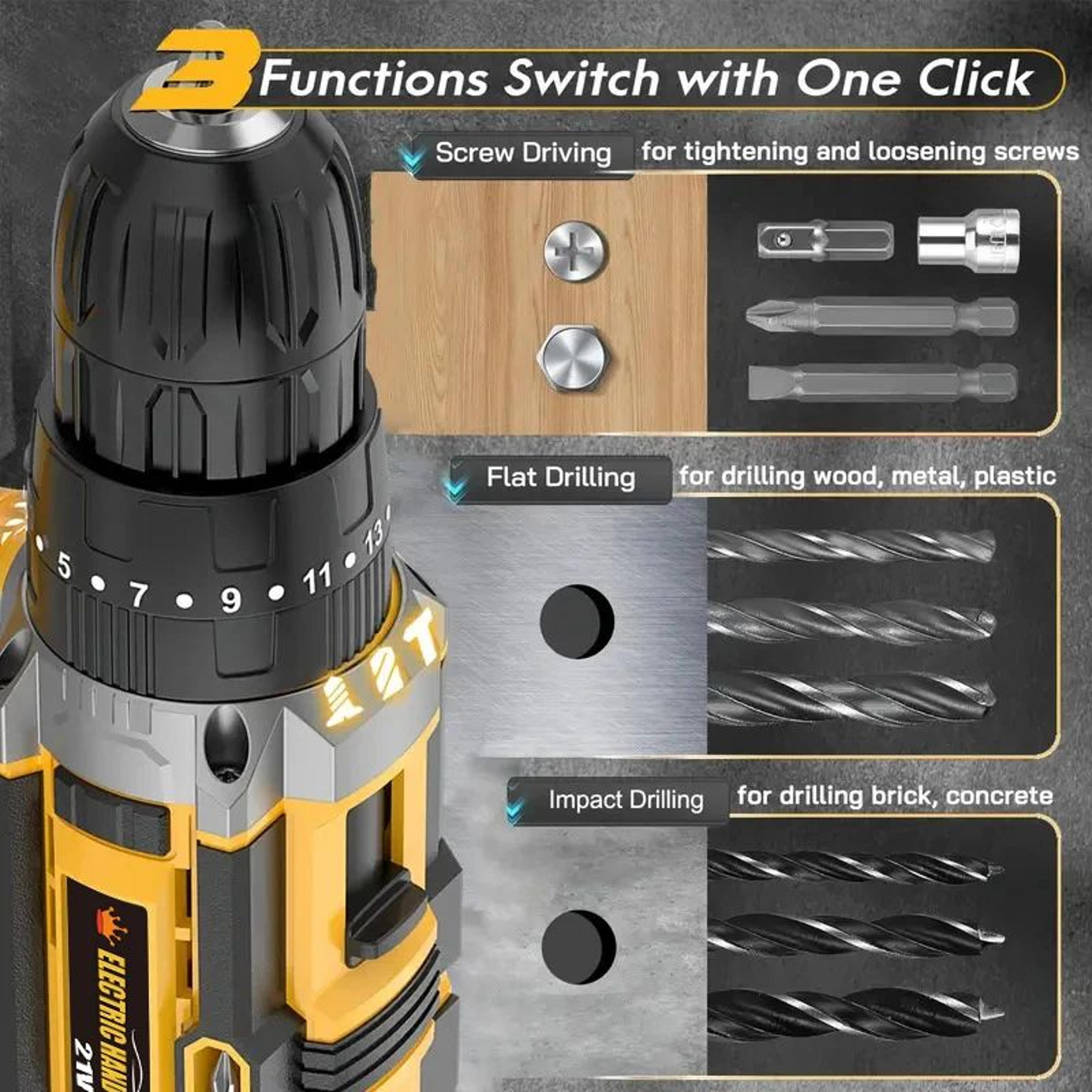 20V Cordless Electric Power Drill Tool Kit 6