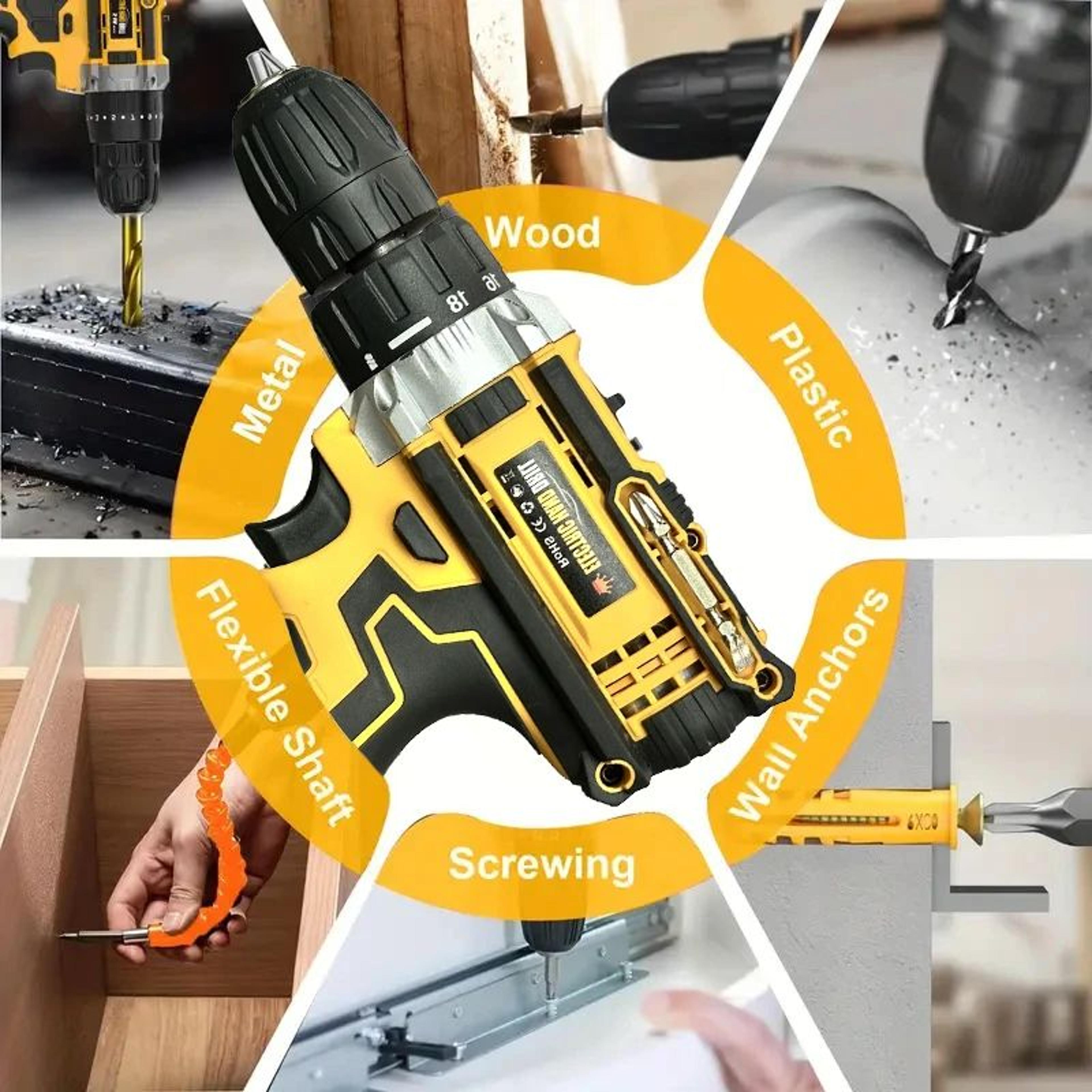 20V Cordless Electric Power Drill Tool Kit 7