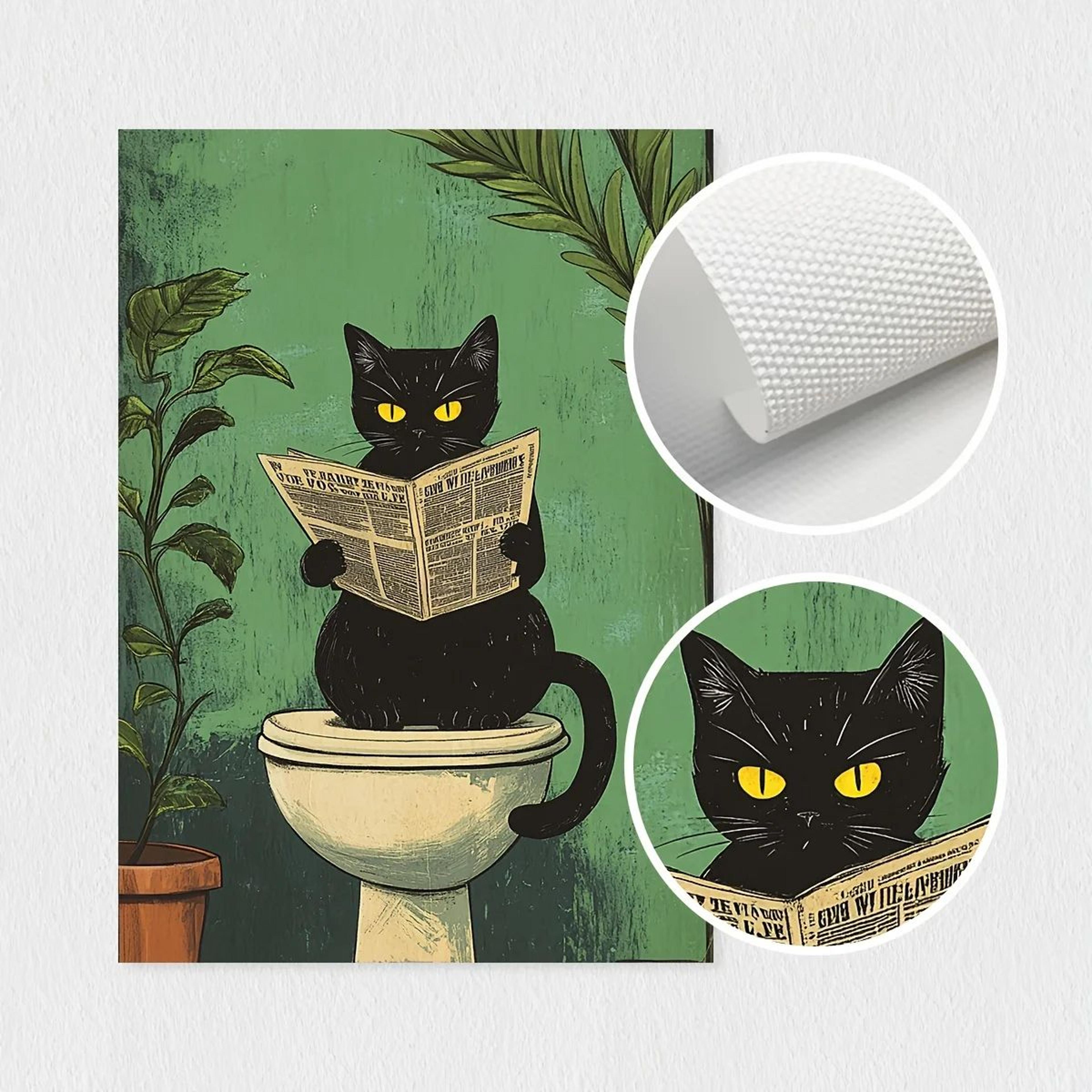 Funny Black Cat Bathroom Wall Art Set 3
