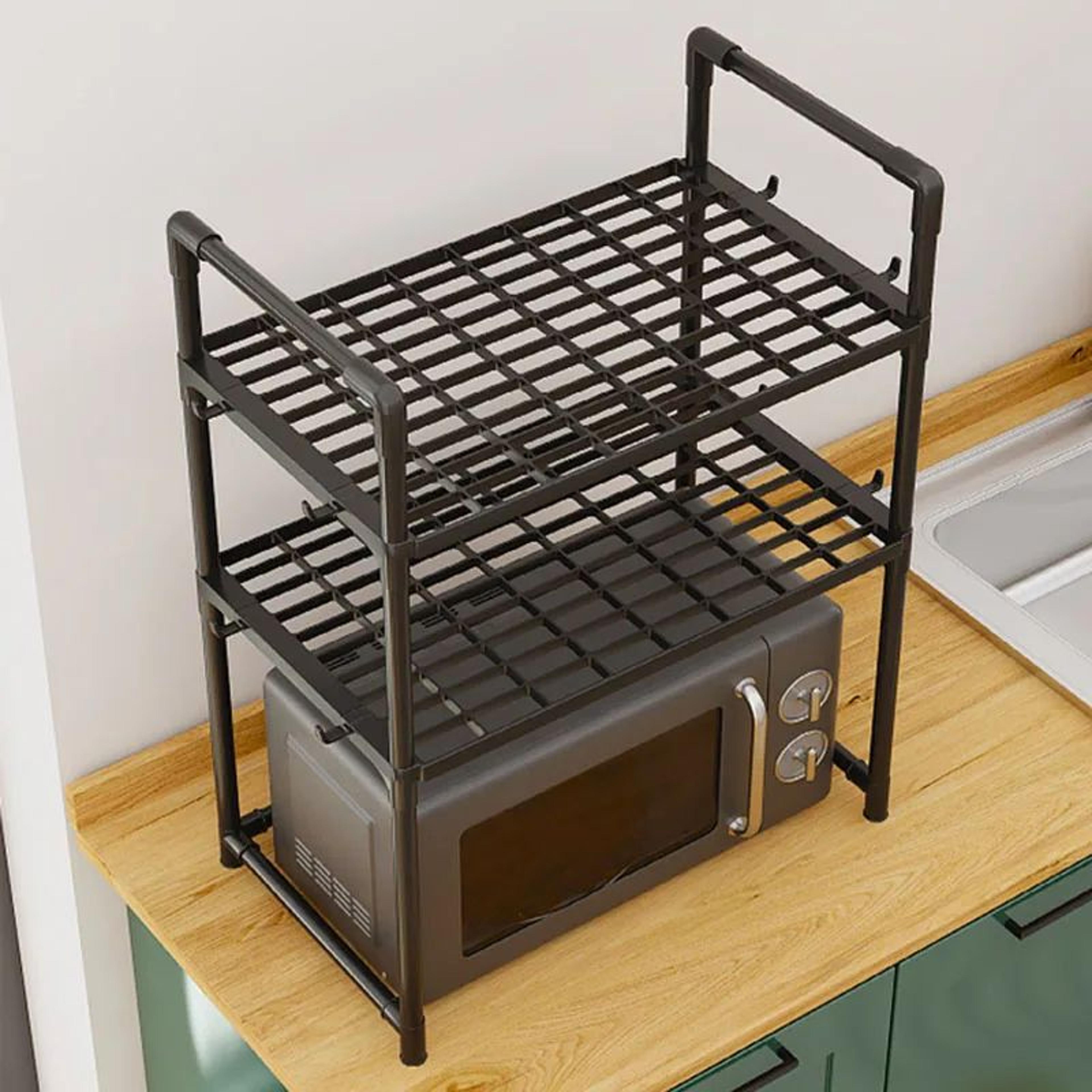 Adjustable Microwave Oven Storage Rack With Hooks 4