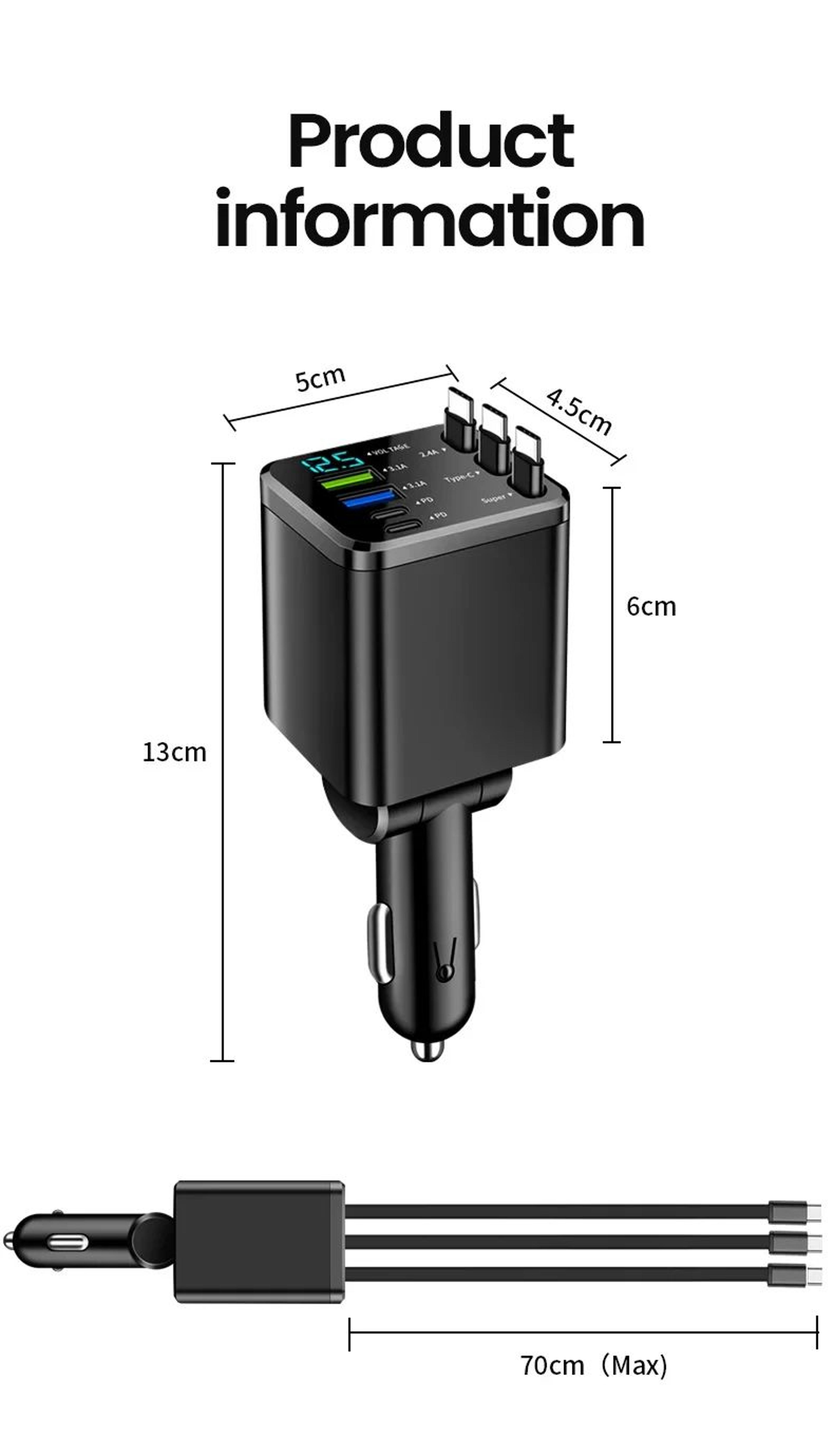 7 In 1 Retractable Car Charger 120W Fast Charging 7