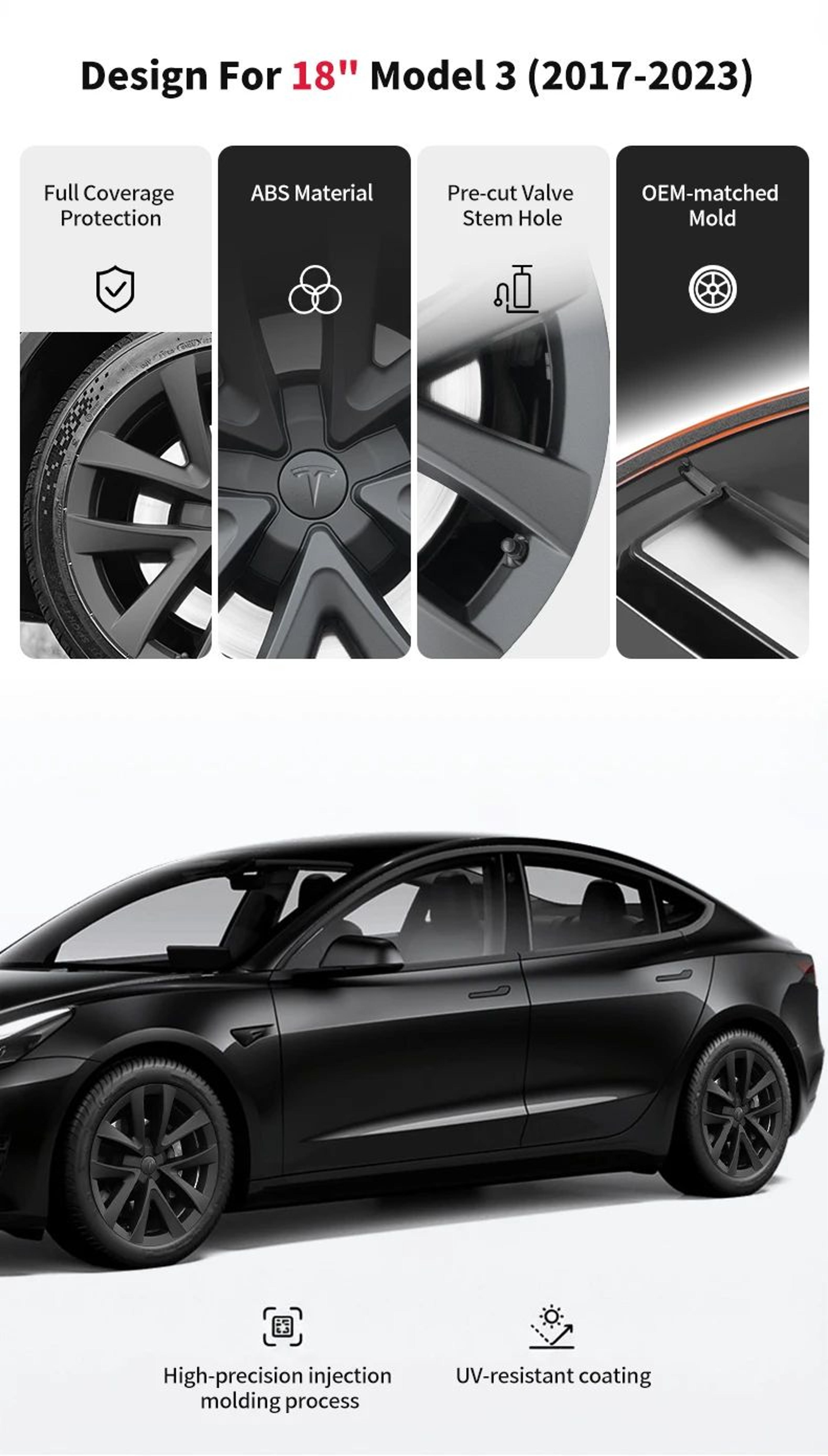 Arachnid Style Wheel Cover Set For Tesla Model 3 6