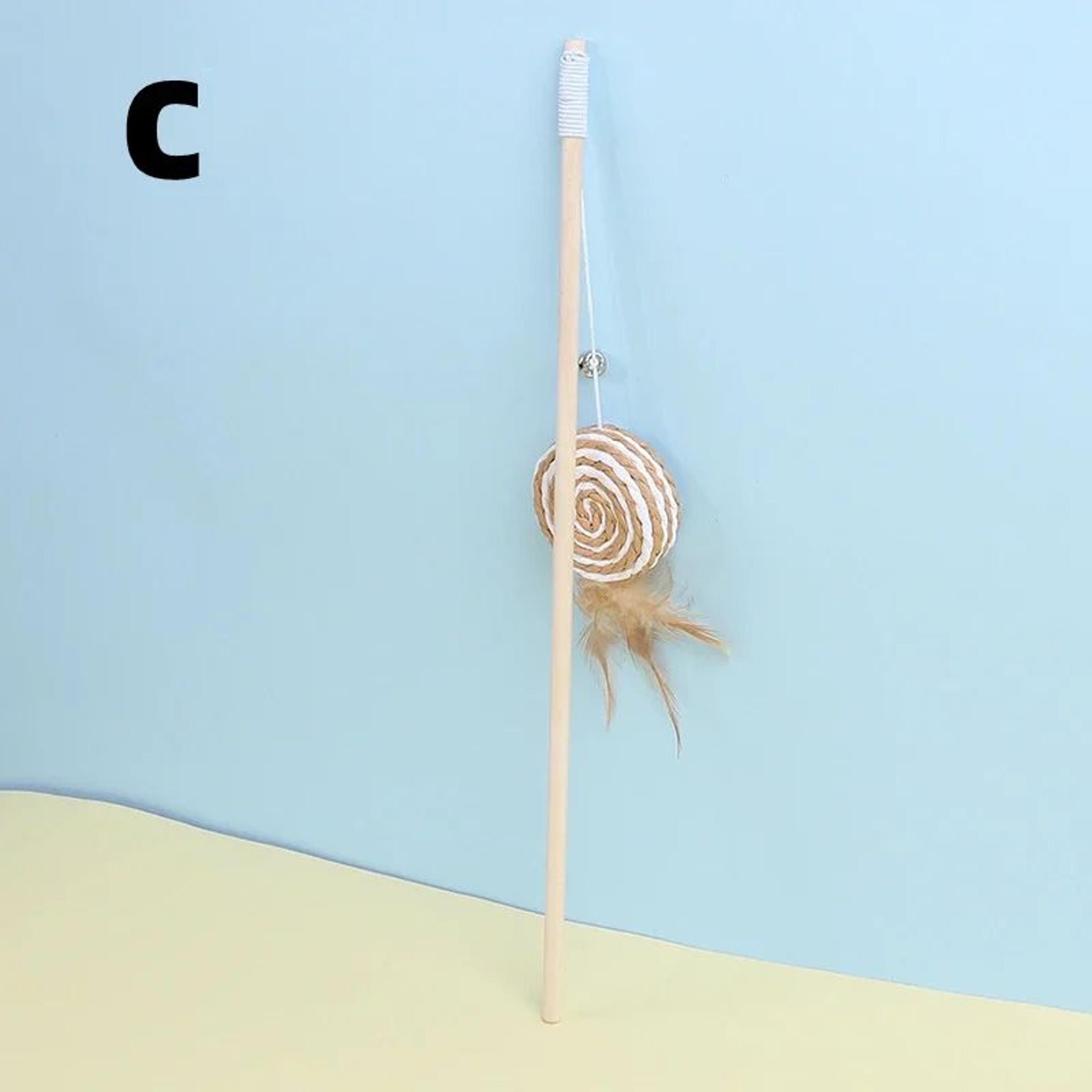 Wooden Cat Teaser Wand With Feather And Bell Toy 7