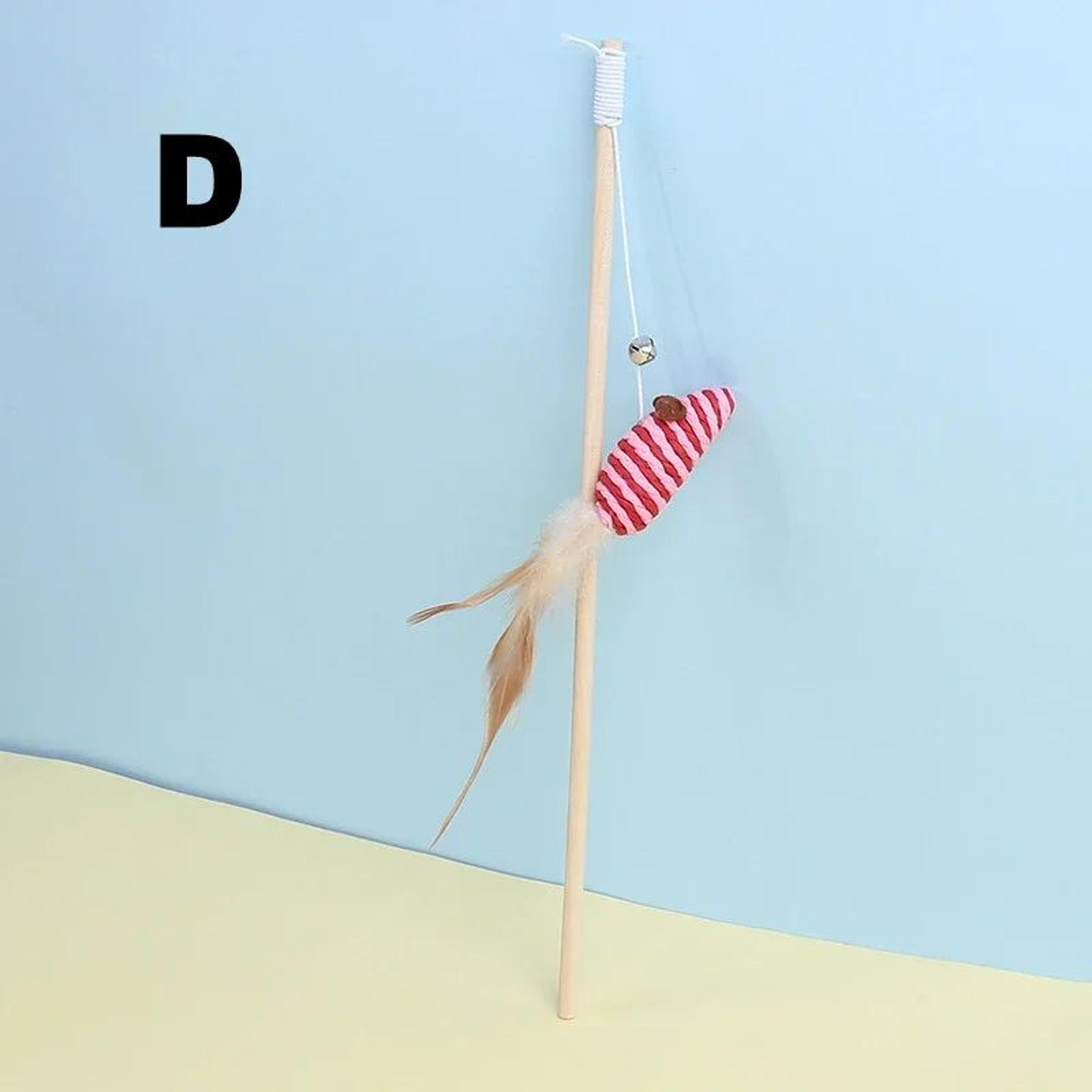 Wooden Cat Teaser Wand With Feather And Bell Toy 8