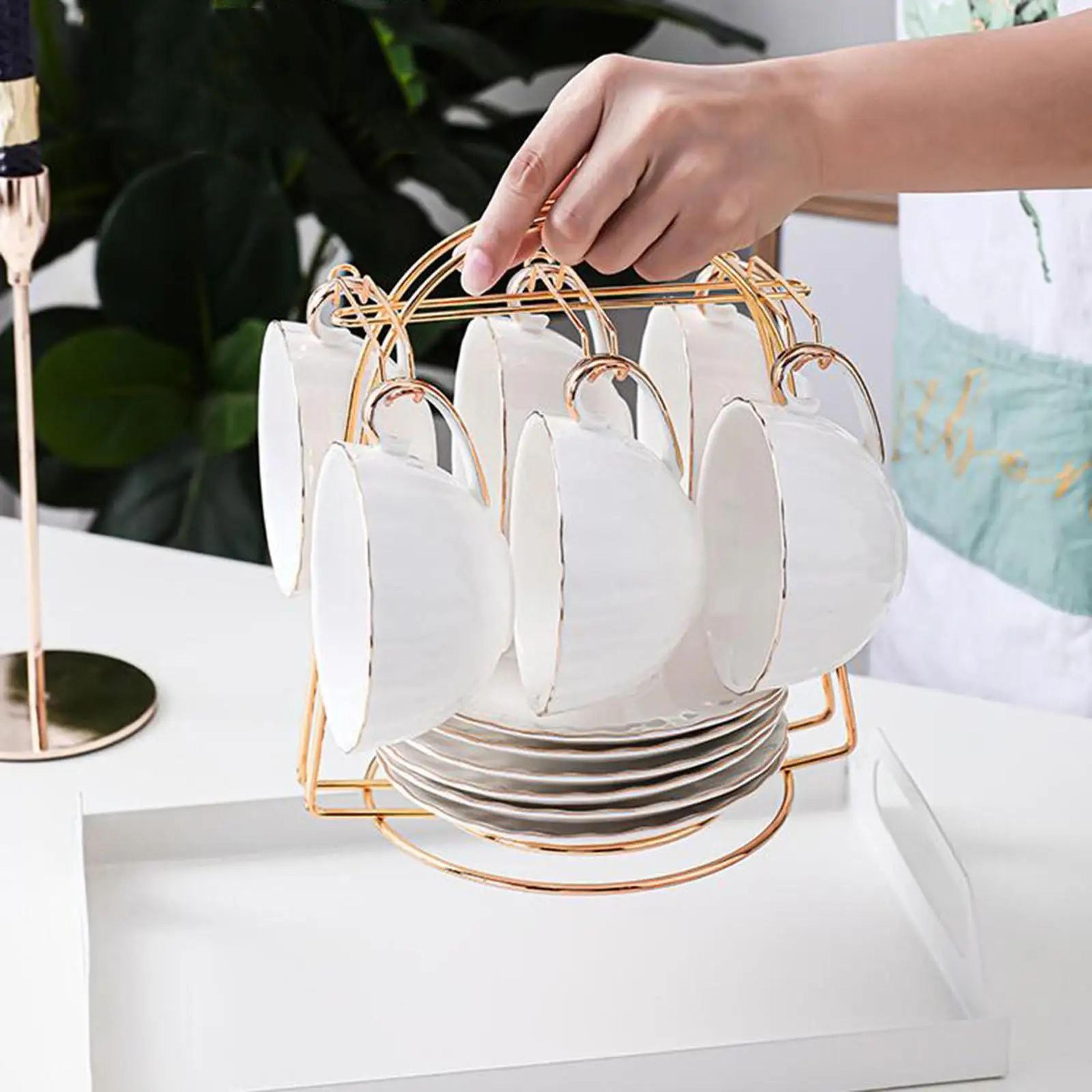 Golden Tea Cup And Saucer Display Stand Rack 7