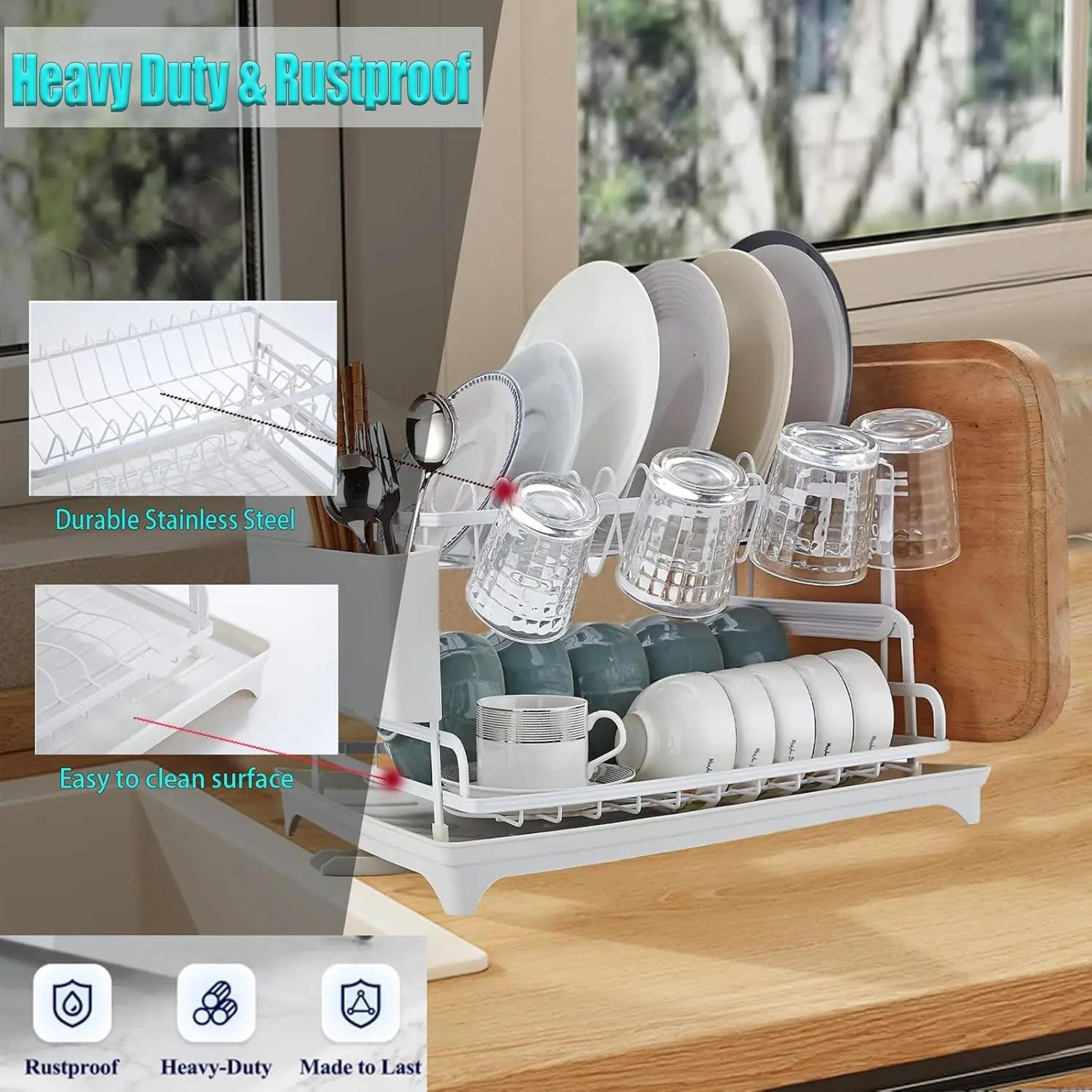 2 Tier Dish Drying Rack With Drainboard For Kitchen Counter 3