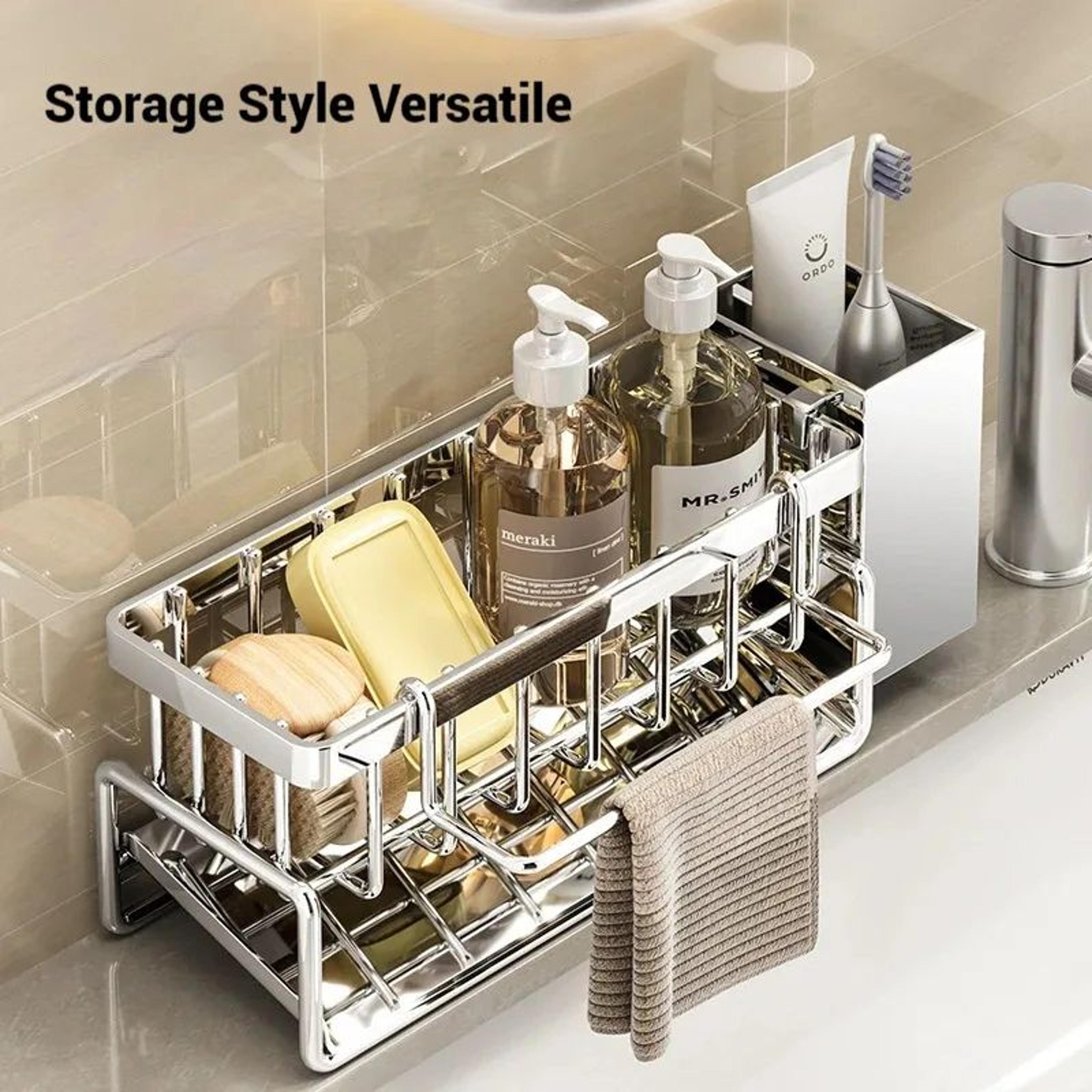 Stainless Steel Sink Organizer With Sponge Holder And Towel Rack 5