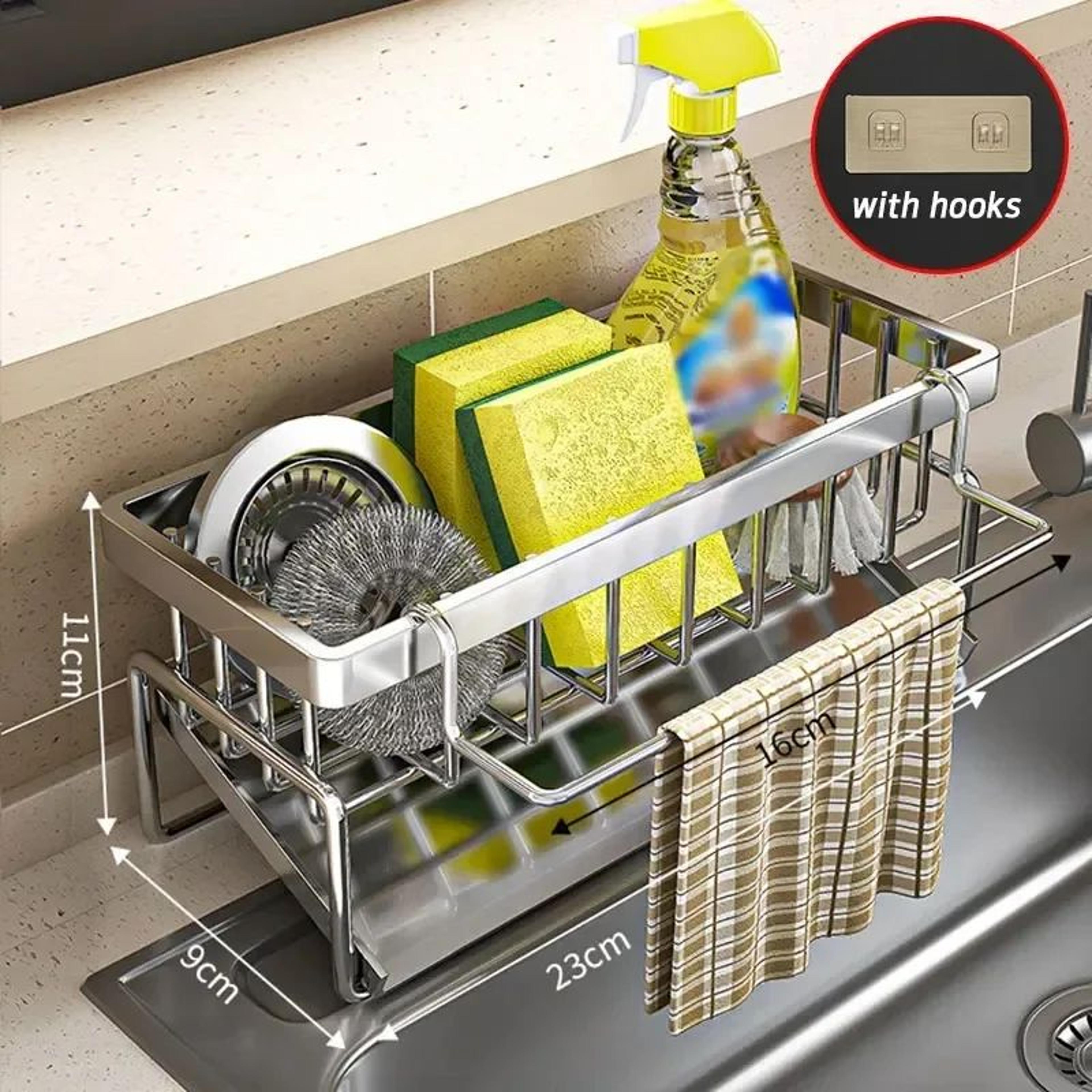 Stainless Steel Sink Organizer With Sponge Holder And Towel Rack 7