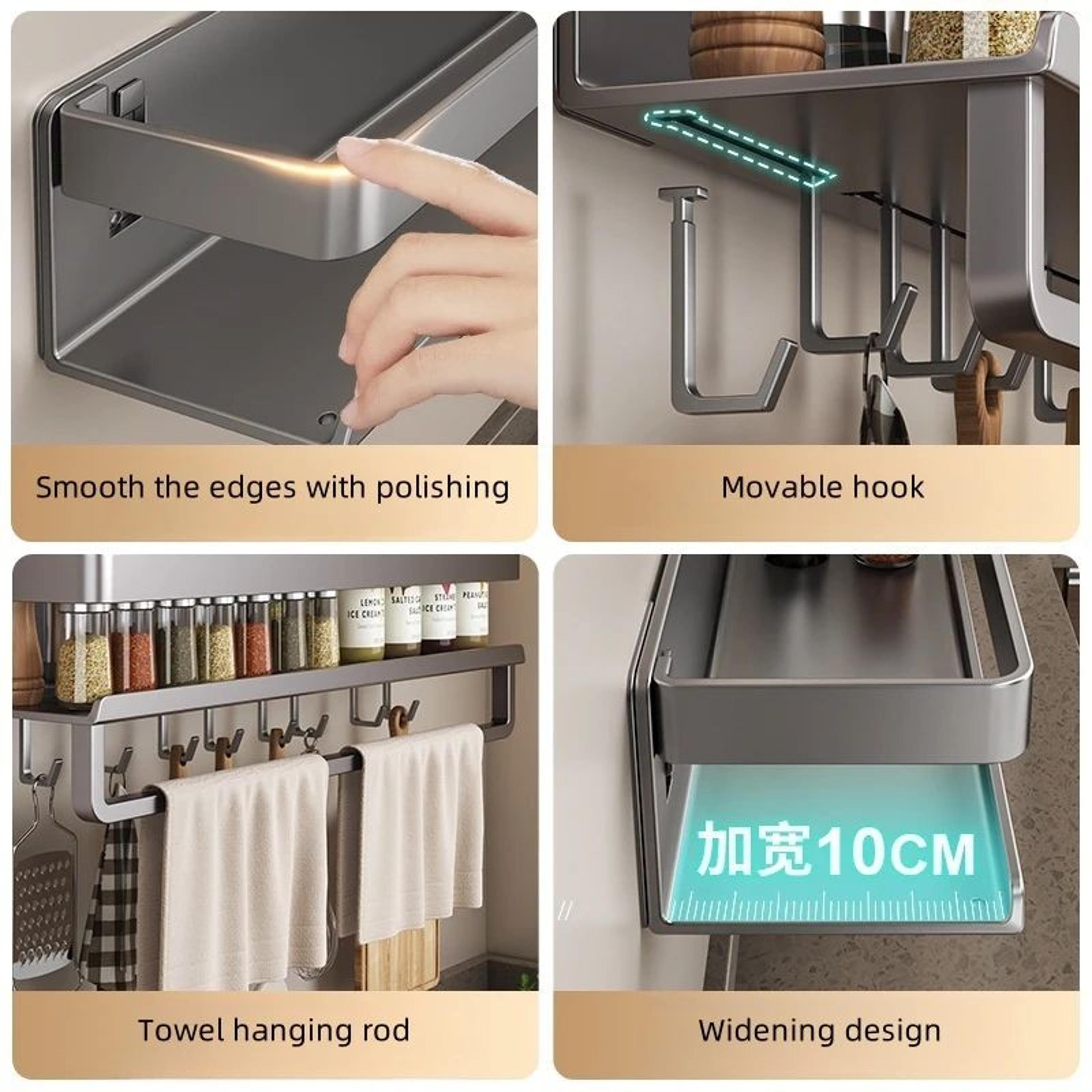 Wall Mounted Aluminum Spice Rack Shelf For Kitchen Storage 3