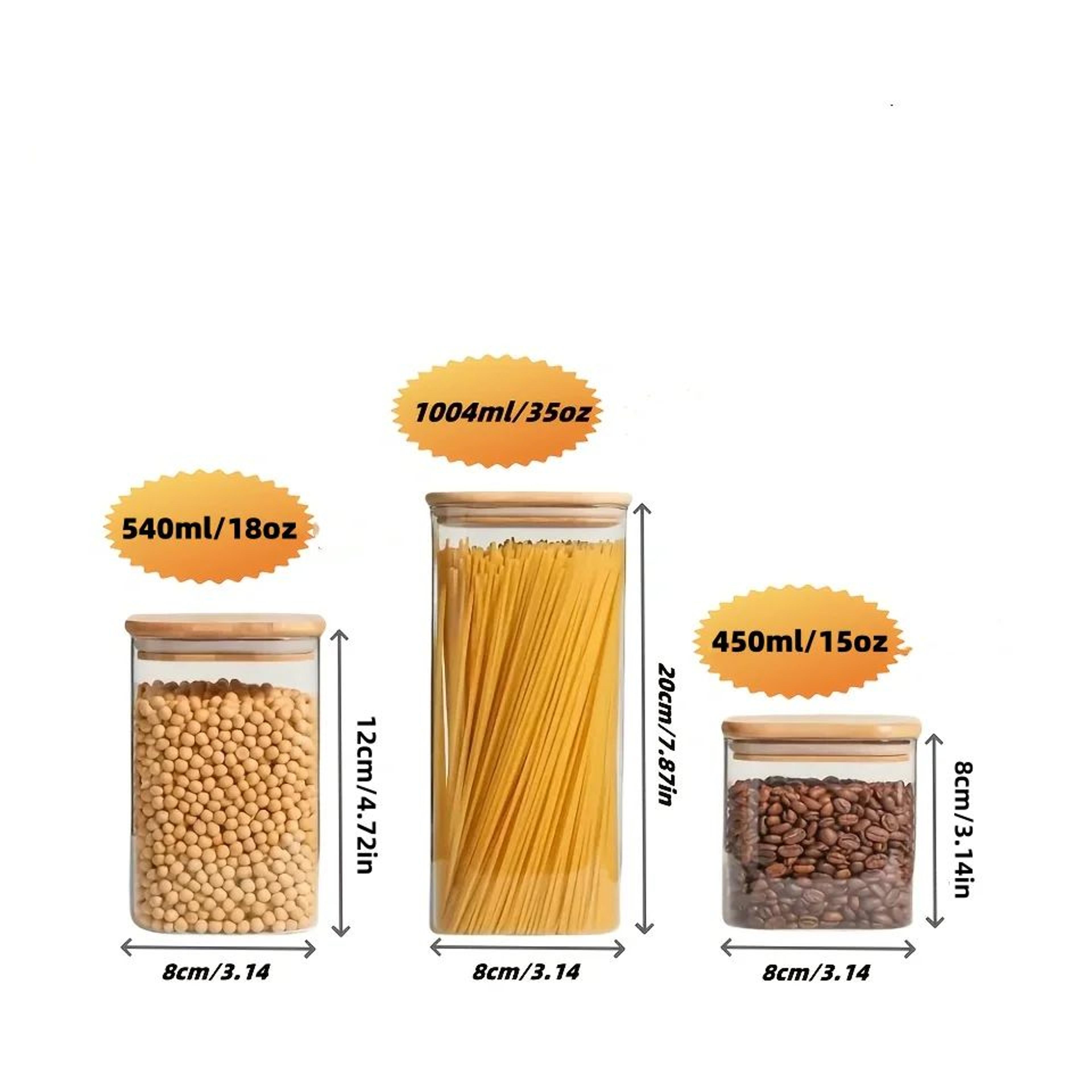Square Glass Storage Jar Set With Bamboo Lids For Pantry Organization 1