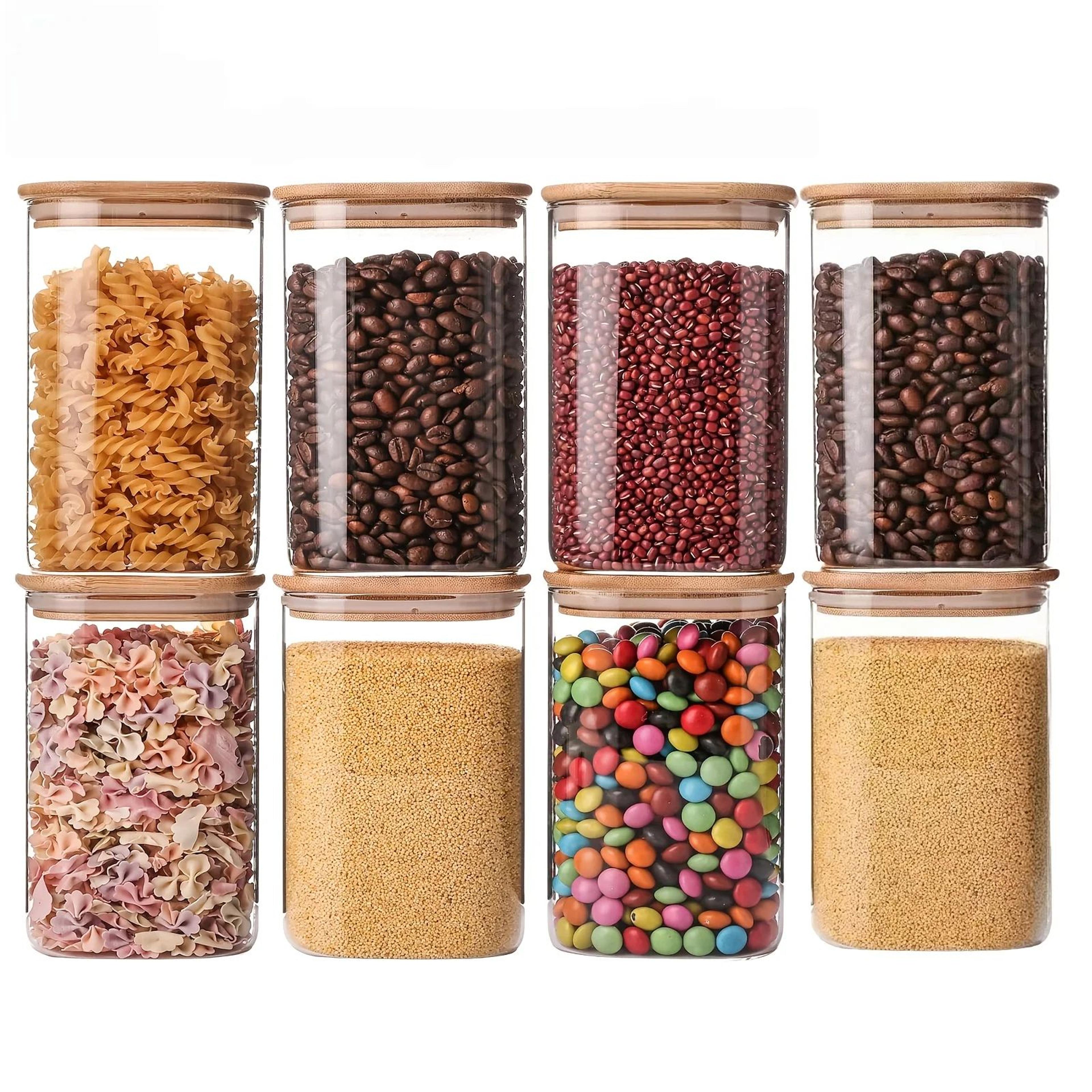 Square Glass Storage Jar Set With Bamboo Lids For Pantry Organization 10