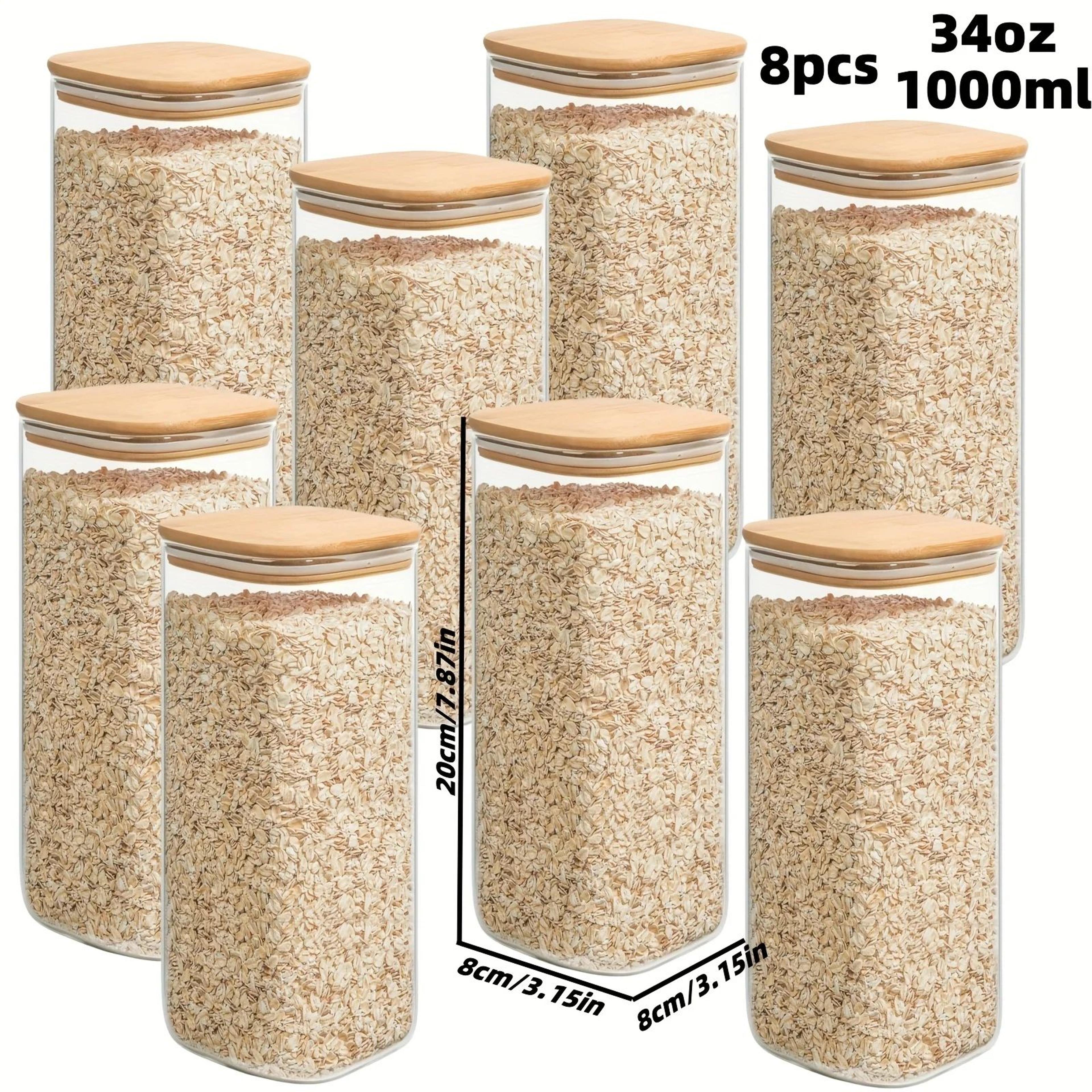 Square Glass Storage Jar Set With Bamboo Lids For Pantry Organization 12