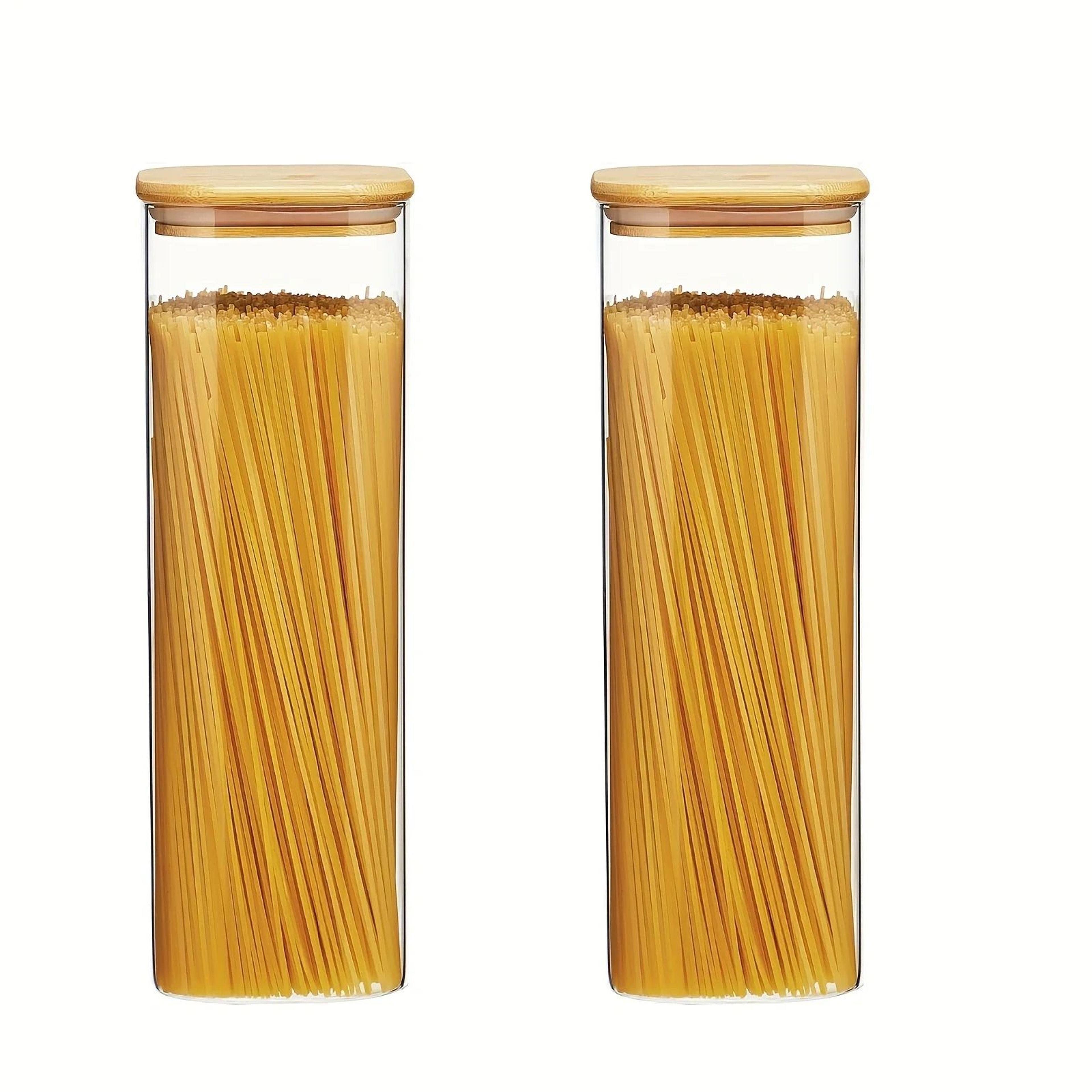 Square Glass Storage Jar Set With Bamboo Lids For Pantry Organization 15