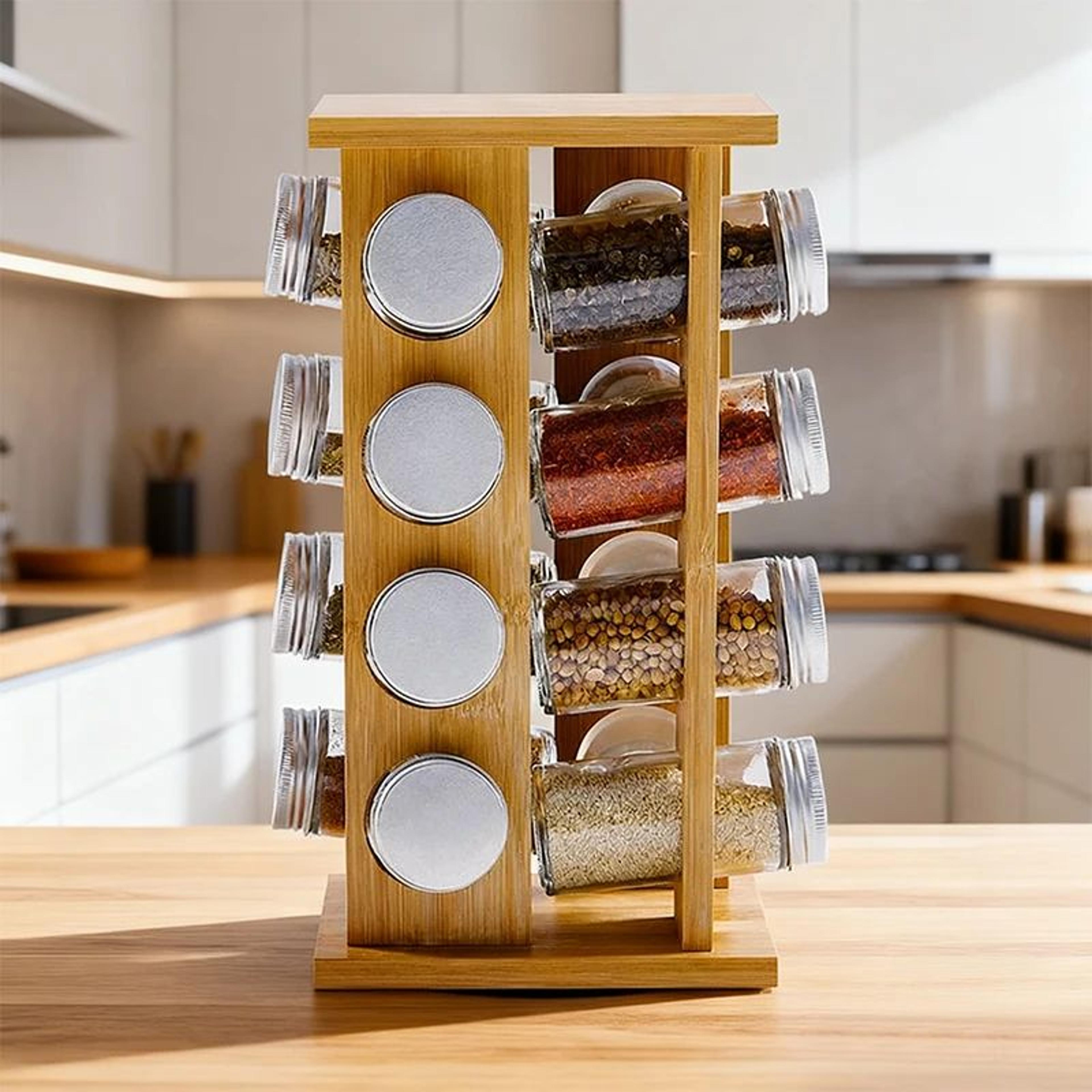 Wooden Rotating Multi Layer Spice Rack Organizer 3