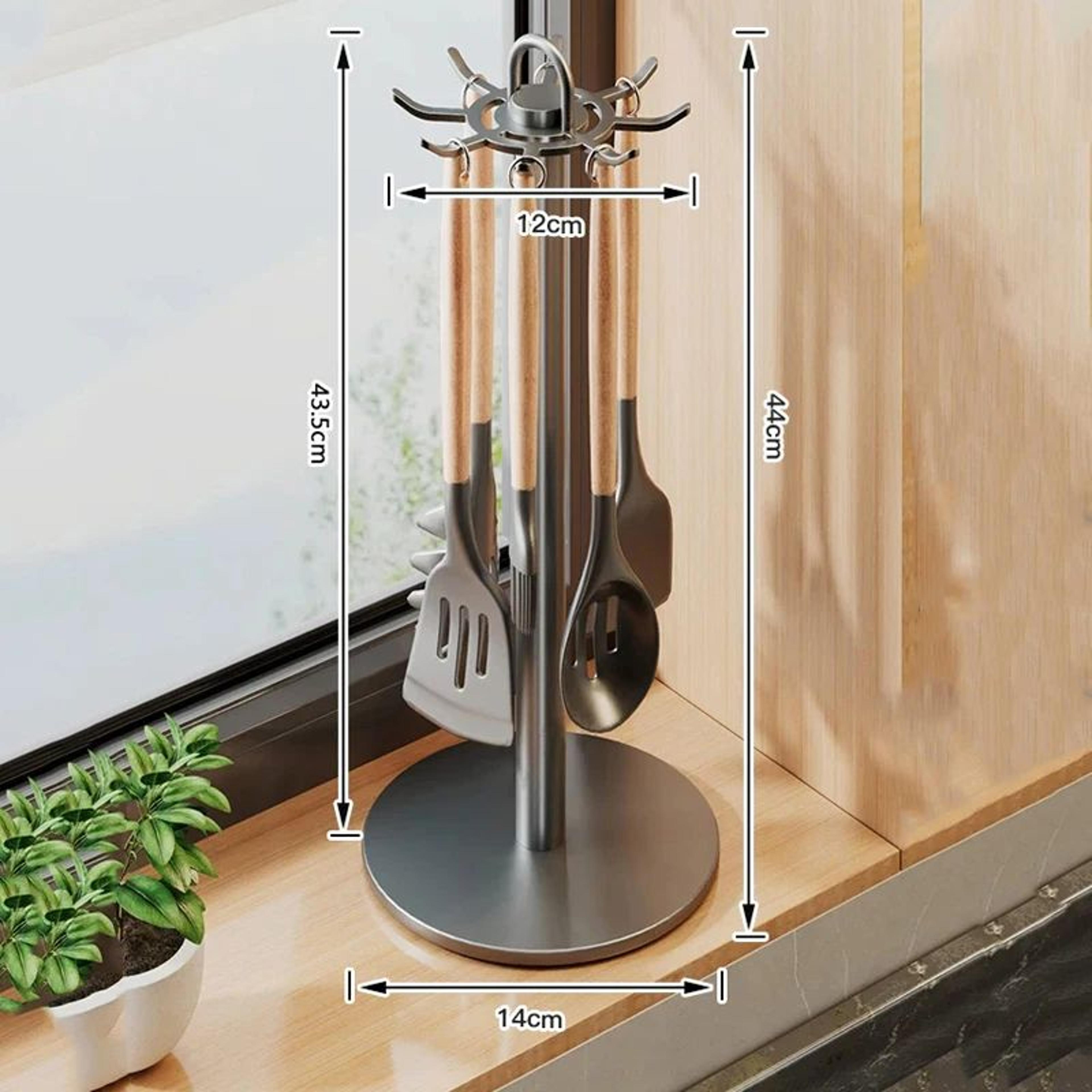 Rotating Kitchen Utensil Rack With 8 Hooks 5