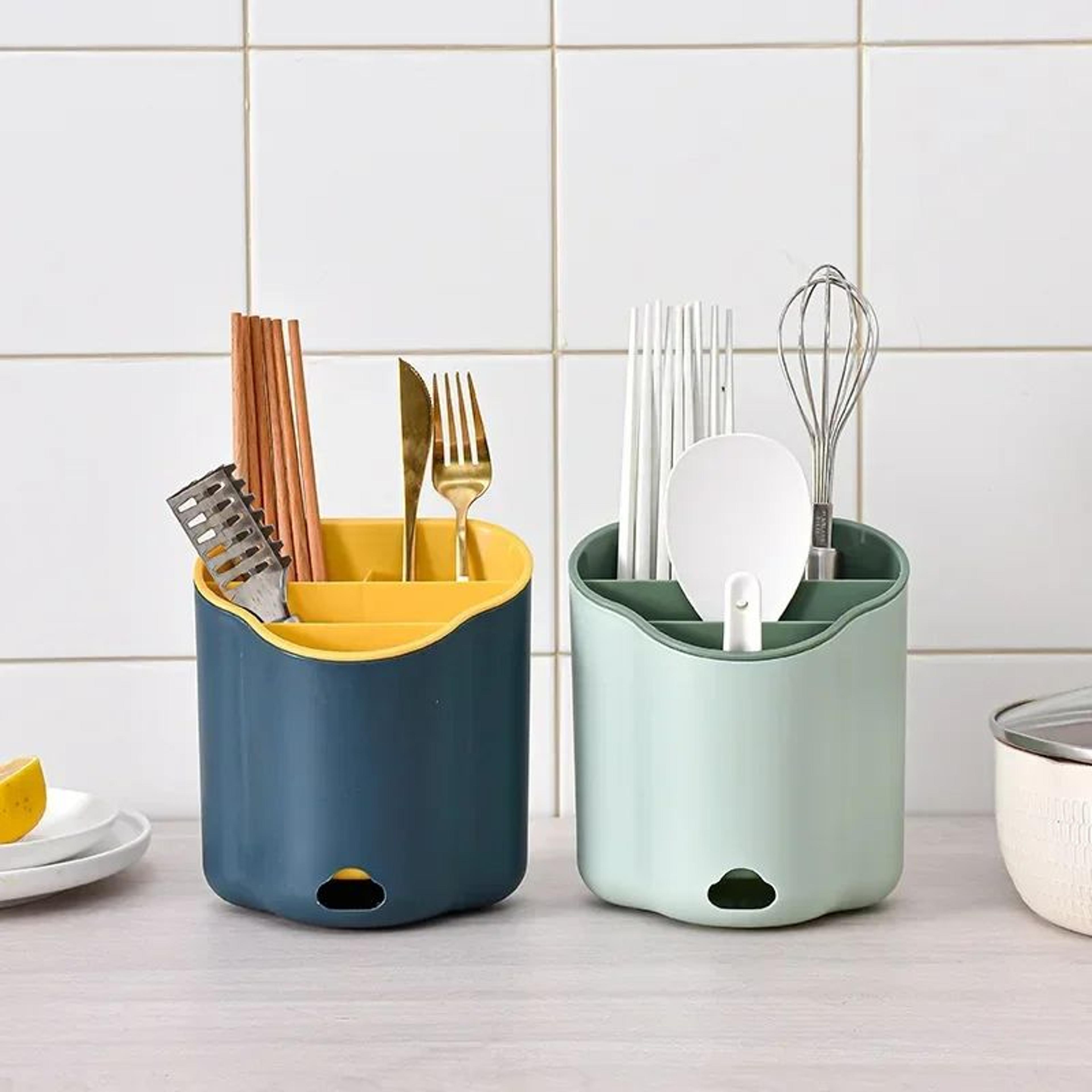 Double Layer Cutlery Drain Rack Organizer 1