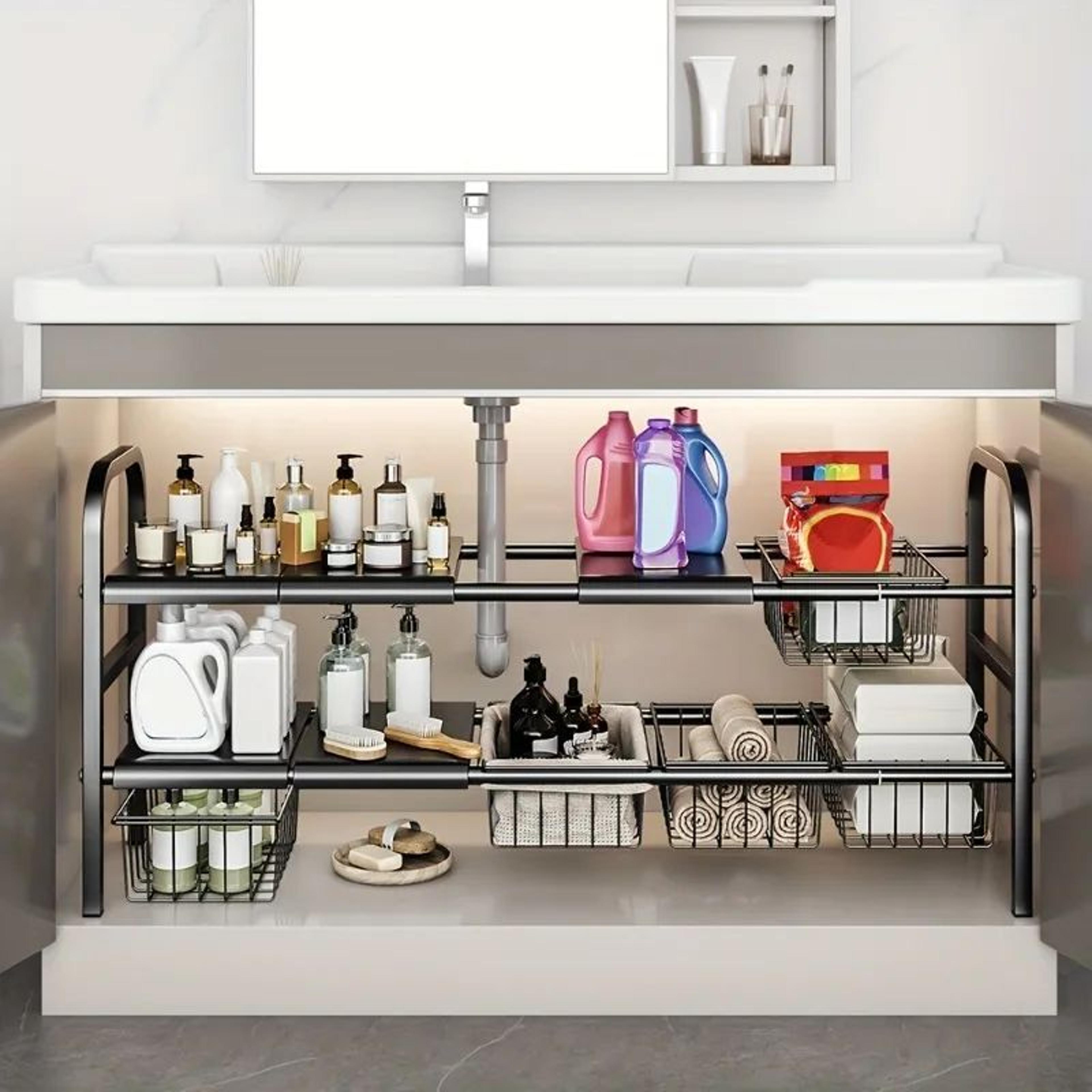 Expandable Under Sink Cabinet Organizer Storage Rack 1