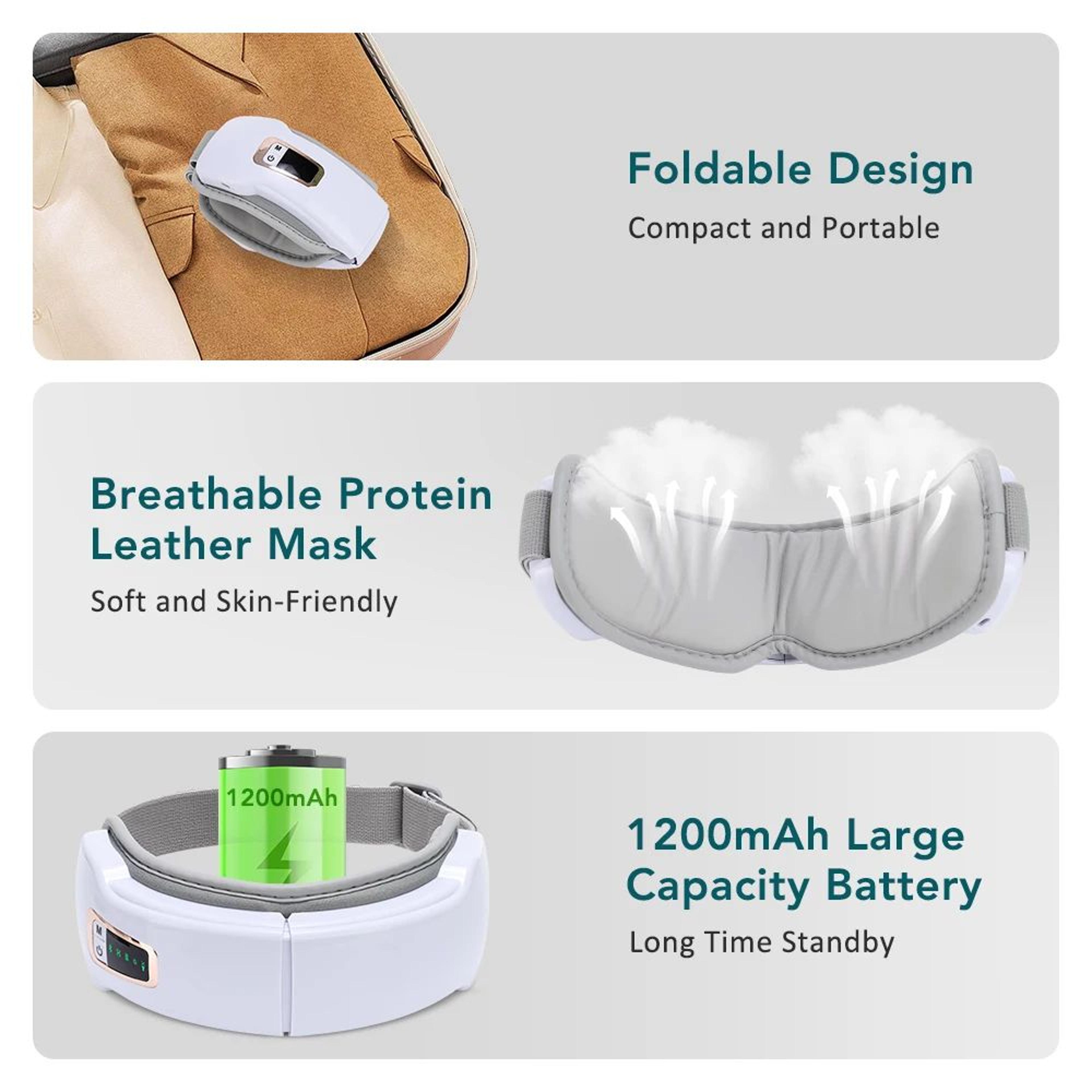 Smart Electric Eye Massager With Heat Air Compression And Bluetooth Music 4