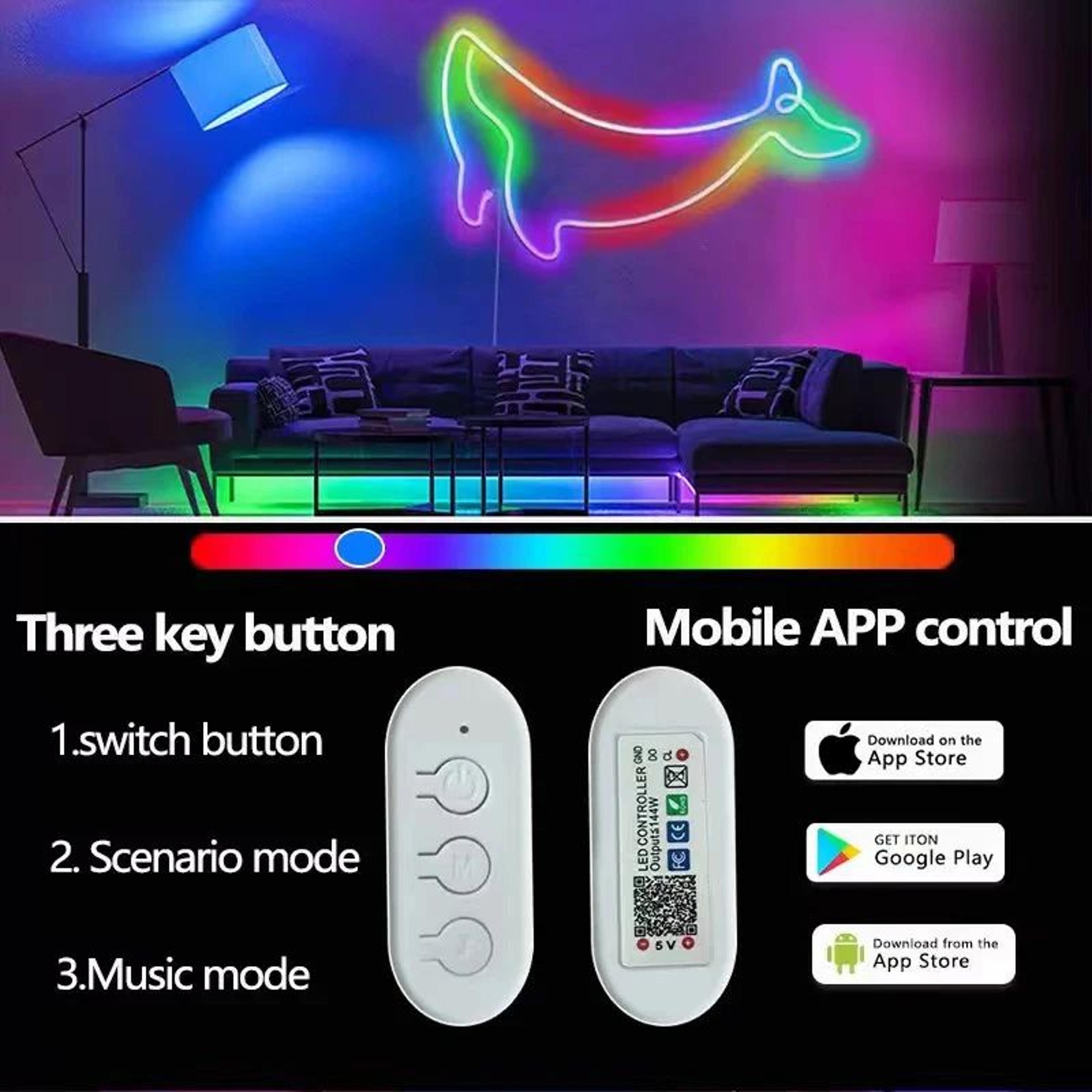 RGB LED Neon Strip Light Bluetooth Music Sync Waterproof 1