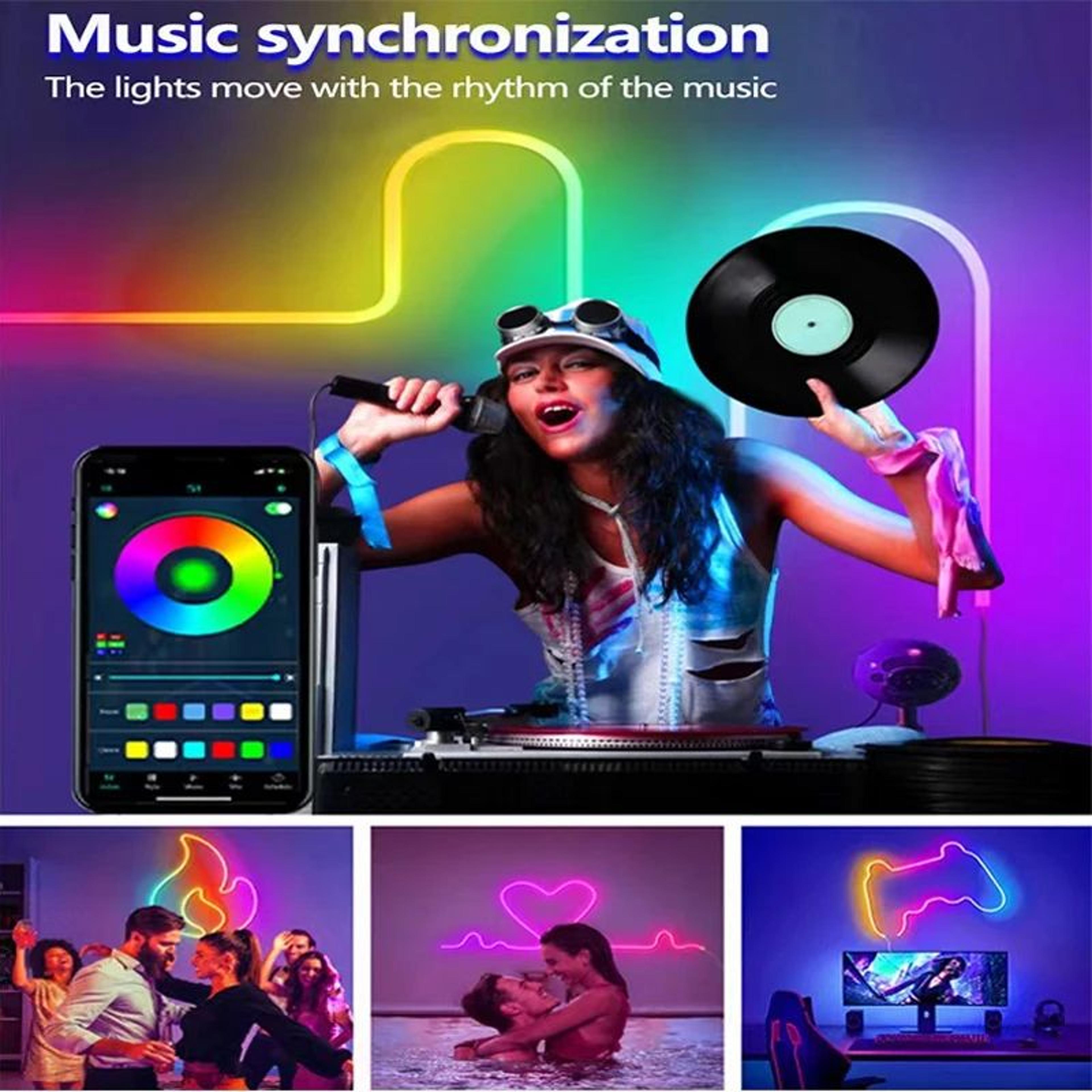 RGB LED Neon Strip Light Bluetooth Music Sync Waterproof 5