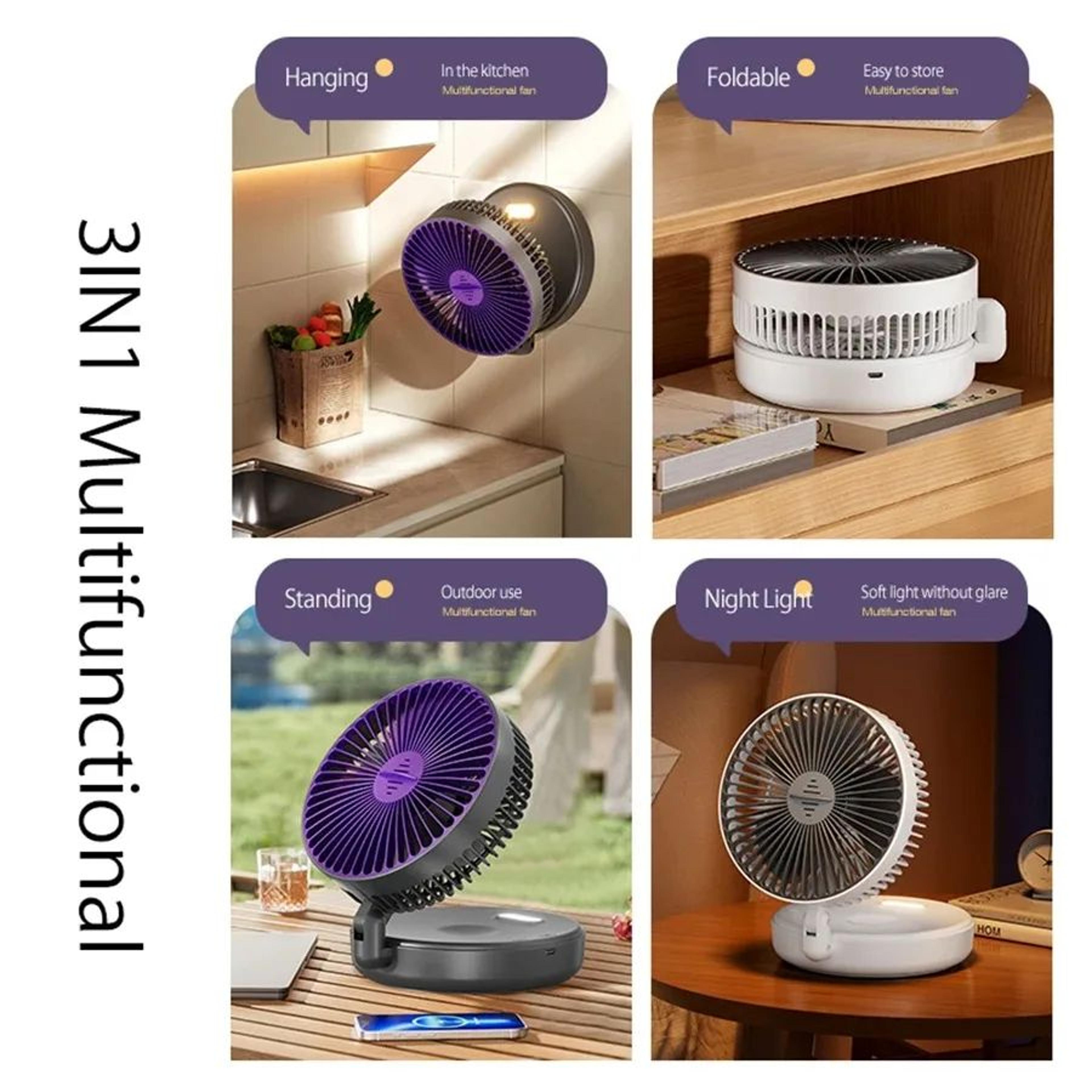 Portable Rechargeable Foldable Camping Fan With LED Light And Aromatherapy 3