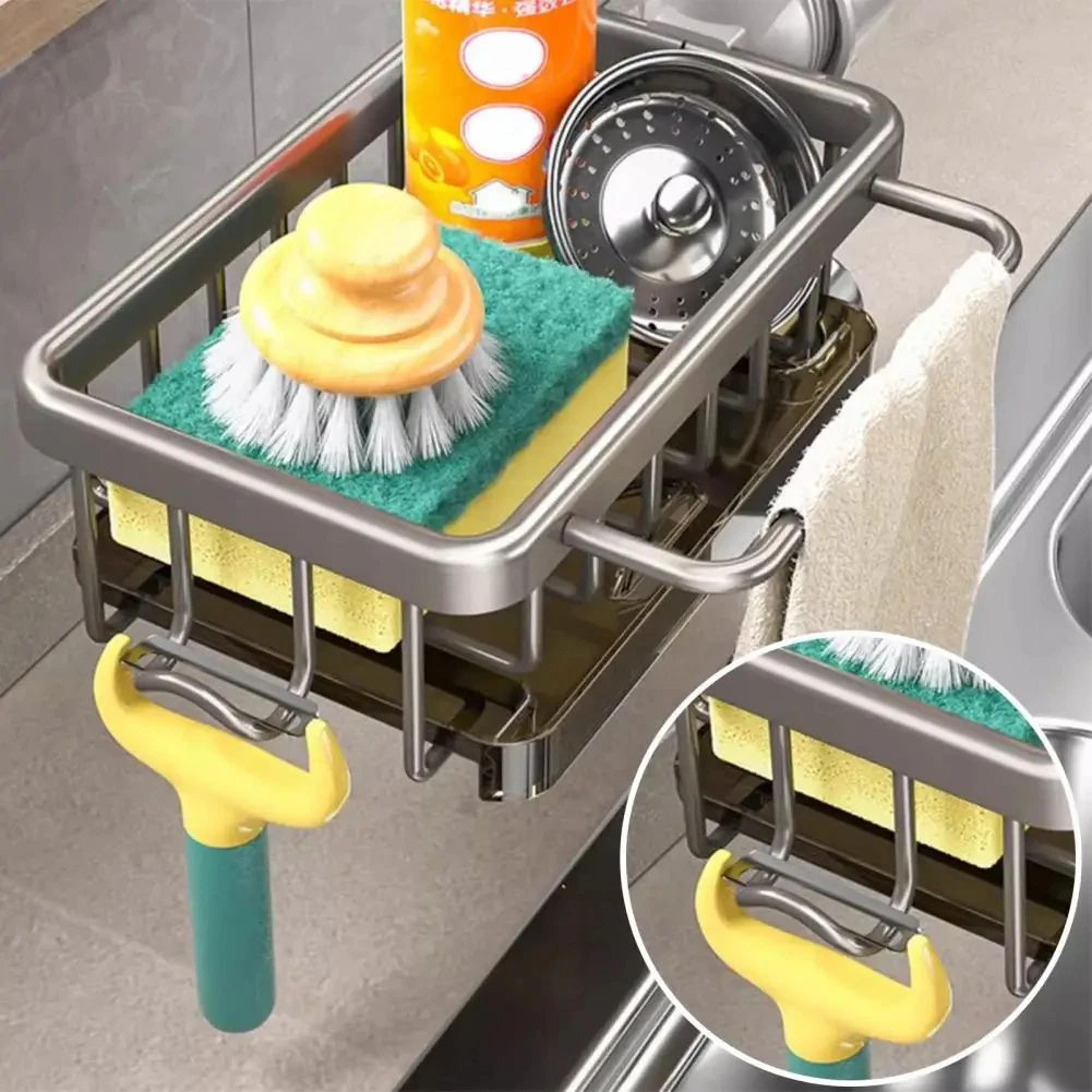 Kitchen Sink Faucet Storage Rack With Drain Basket Organizer 1