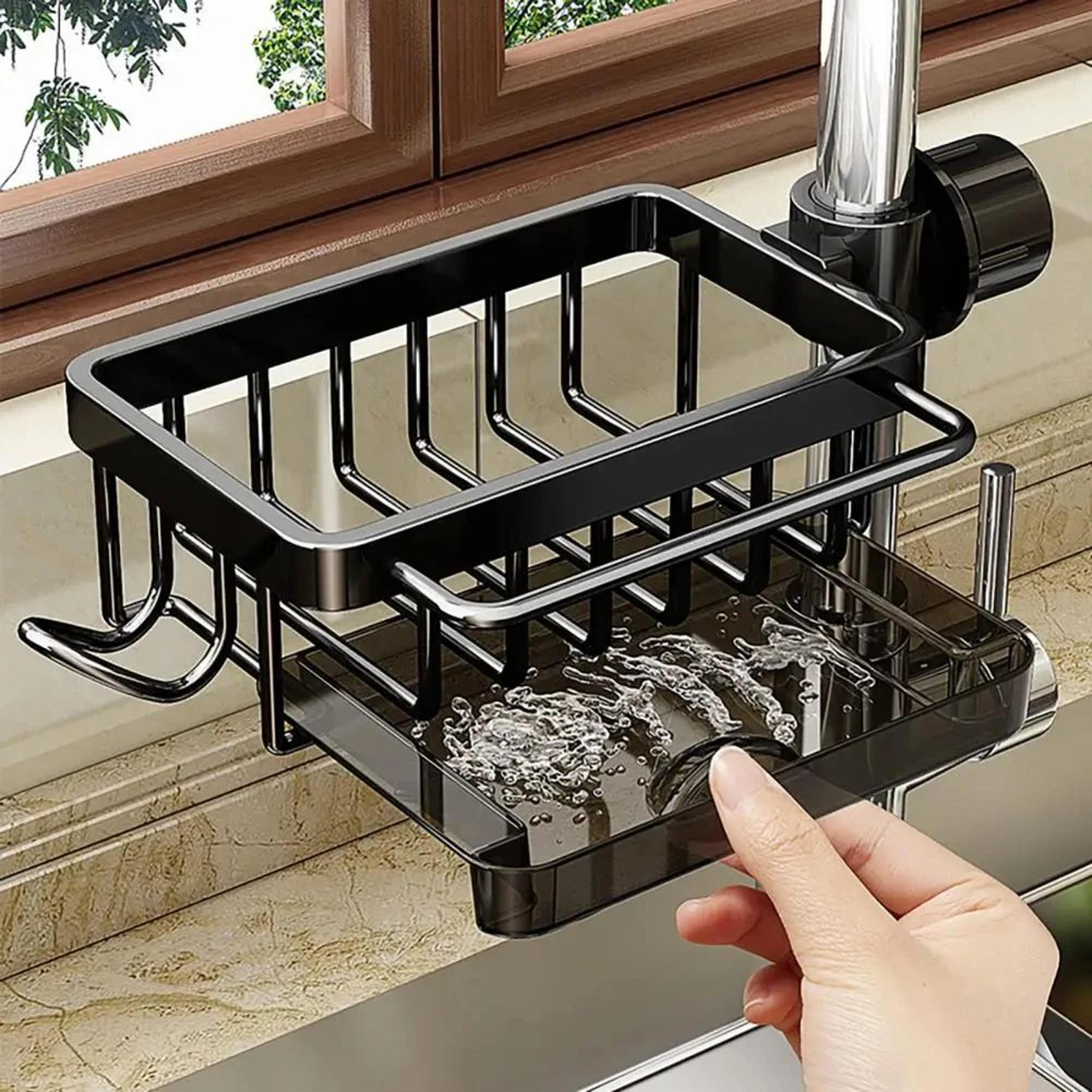 Kitchen Sink Faucet Storage Rack With Drain Basket Organizer 2