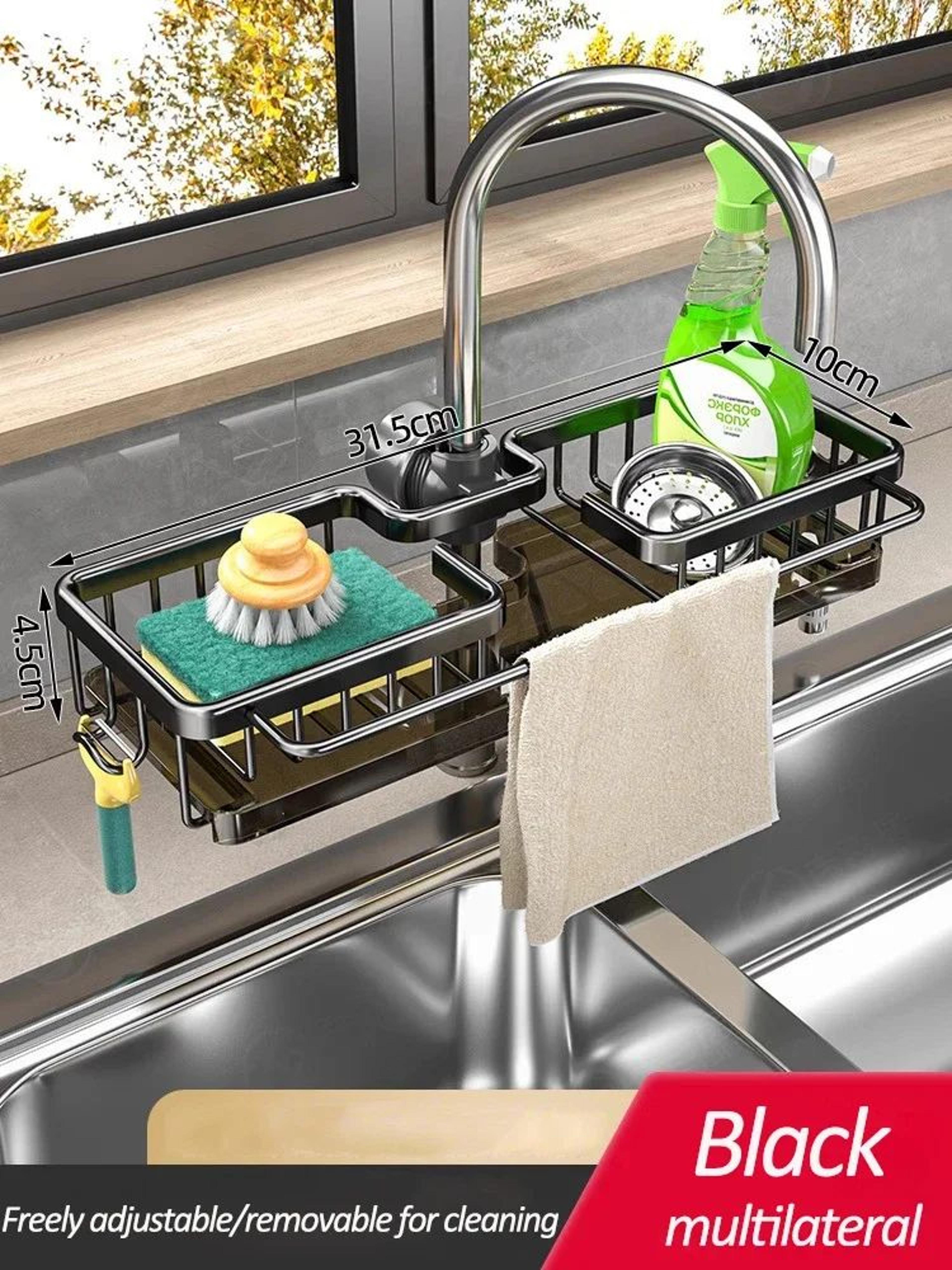 Kitchen Sink Faucet Storage Rack With Drain Basket Organizer 7