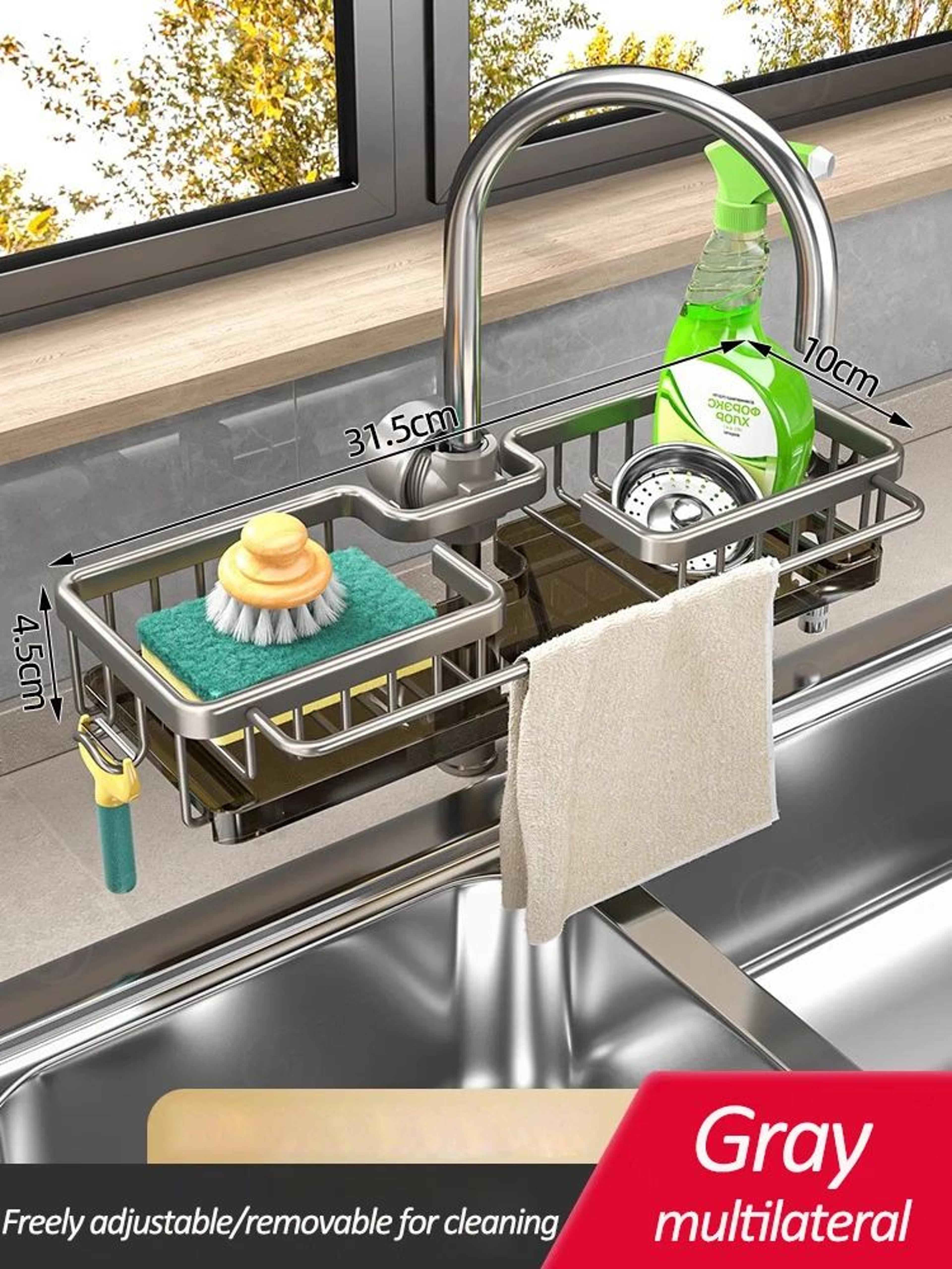 Kitchen Sink Faucet Storage Rack With Drain Basket Organizer 11