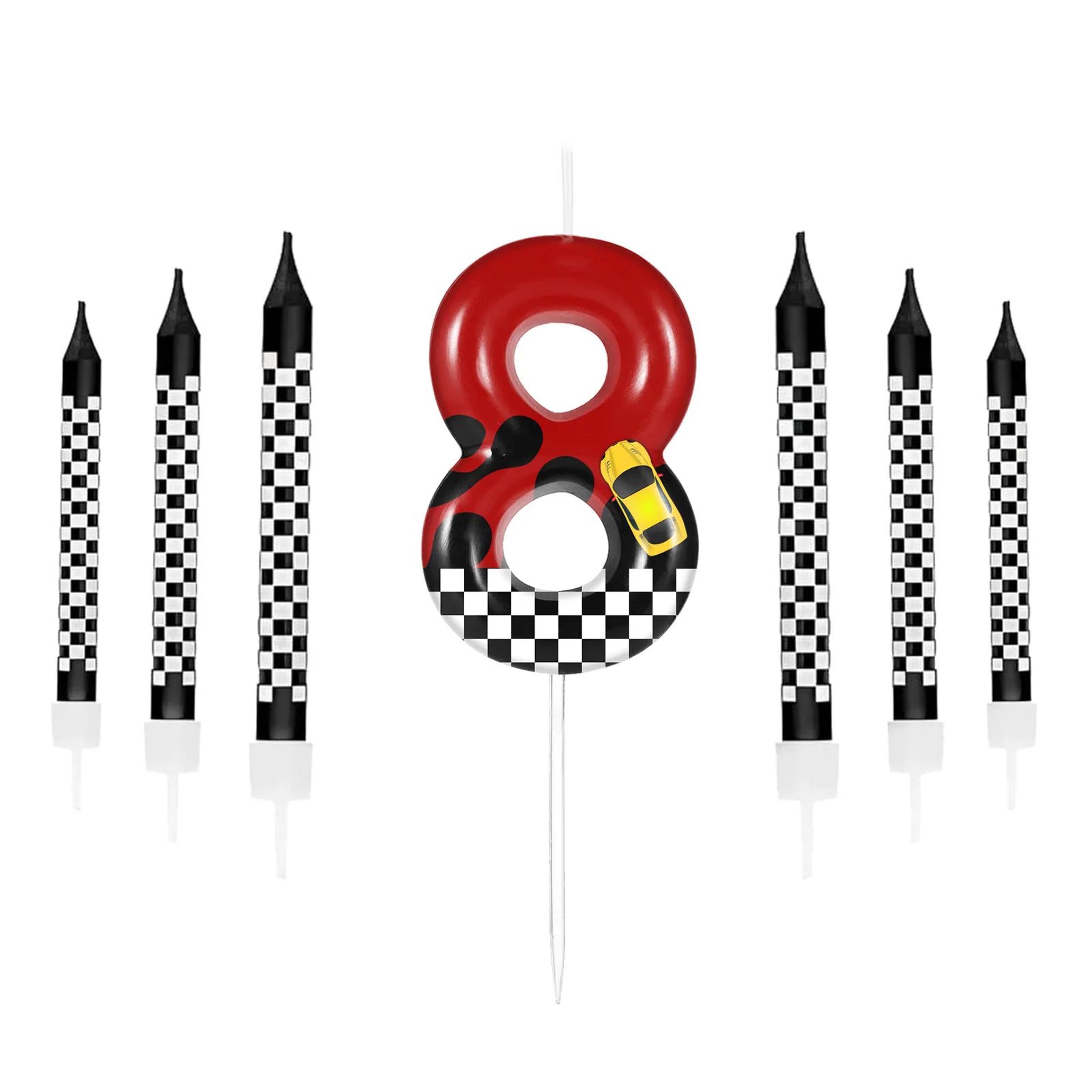 Racing Car Number Birthday Cake Candles And Cake Topper Set 14