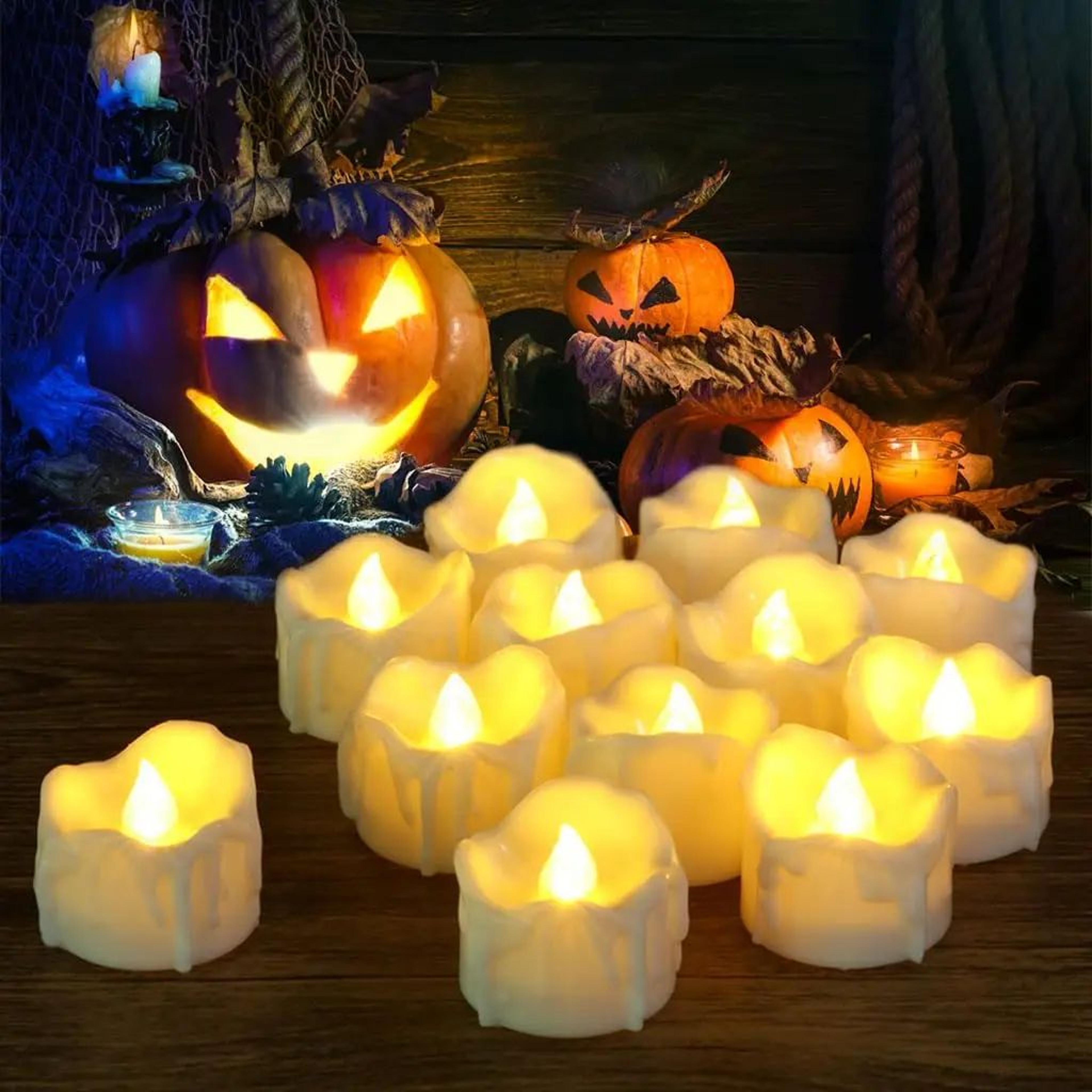 Flameless LED Tea Light Candles Realistic Flickering Wax Effect Set 1
