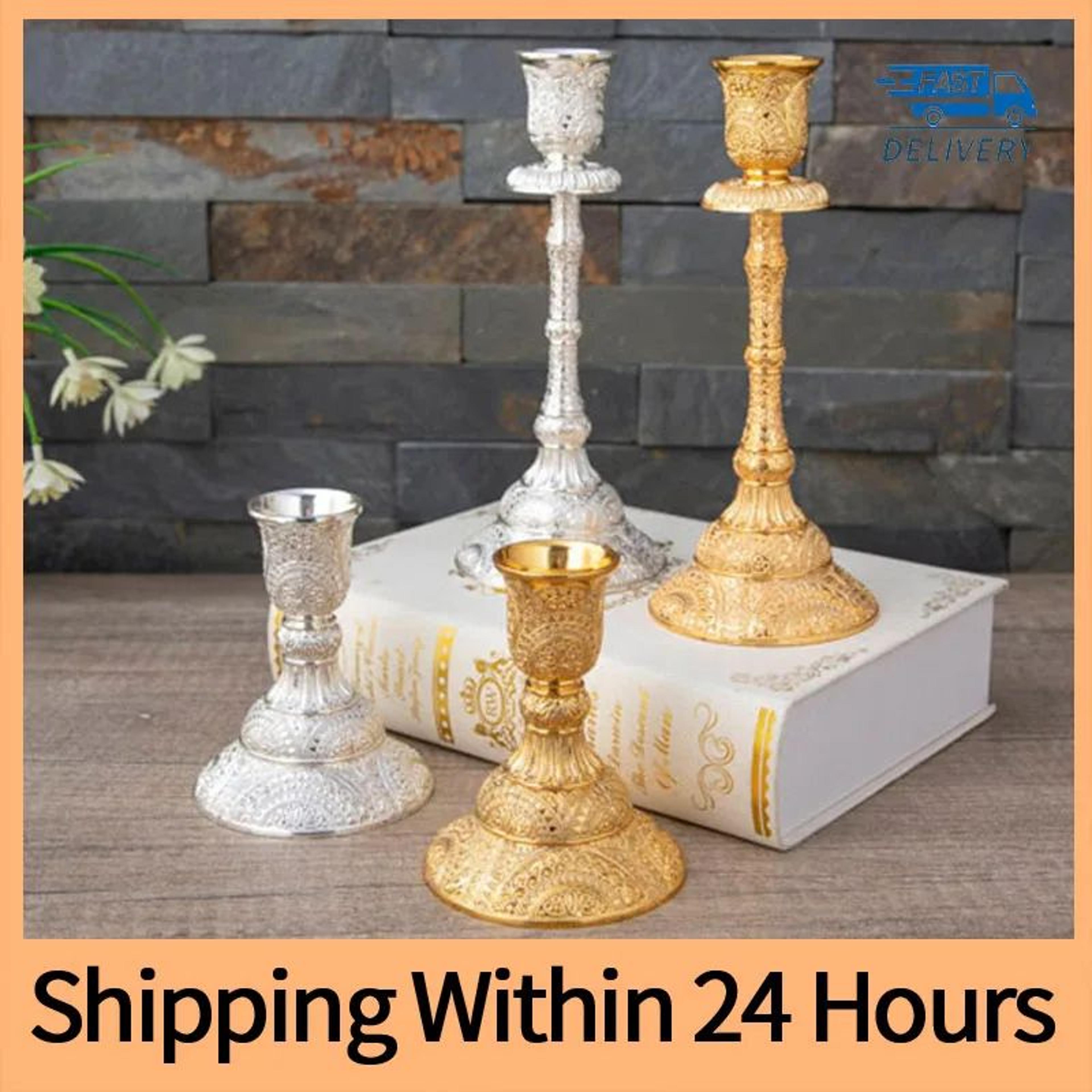European Metal Candlestick Holders Set Of 2 Gold And Silver 2