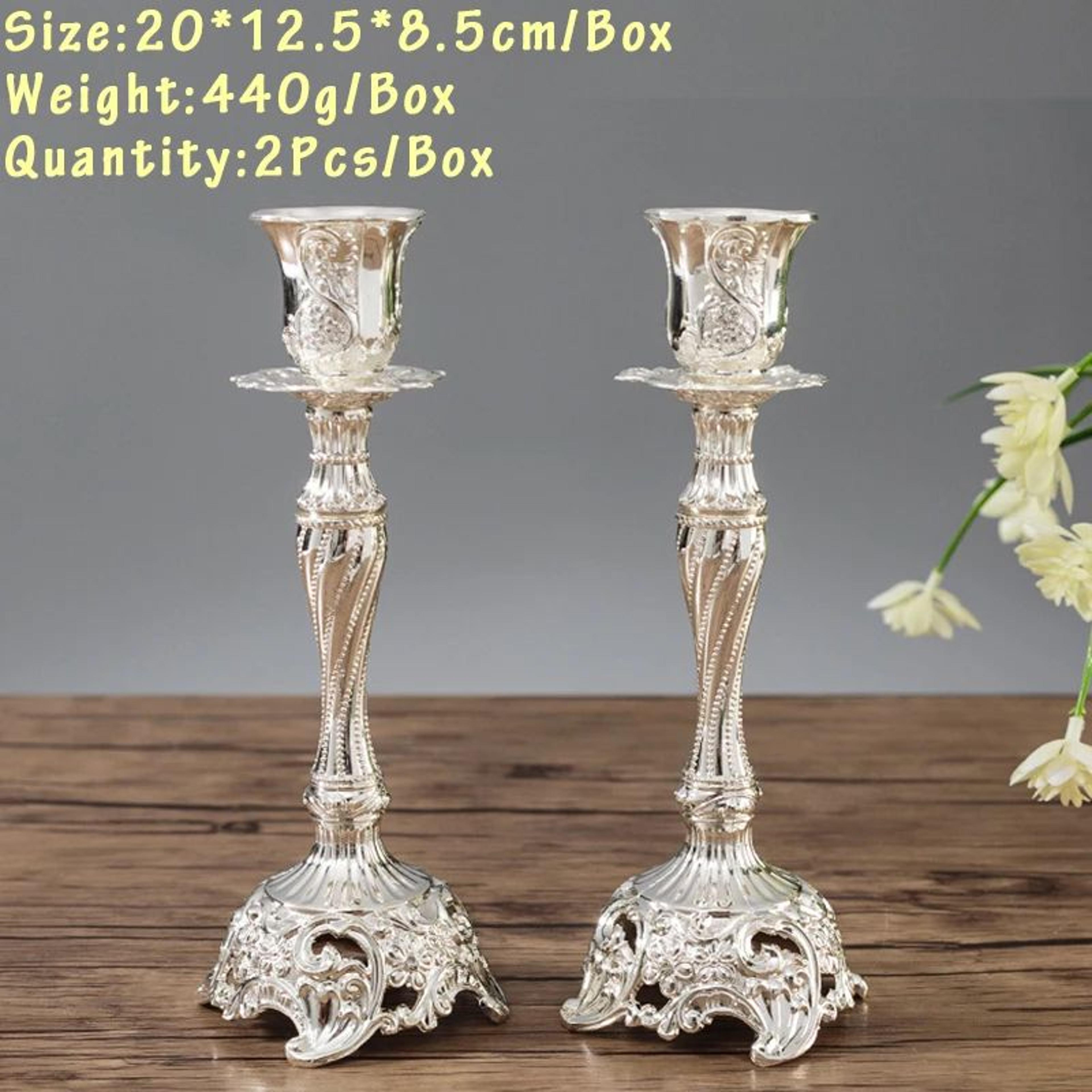 European Metal Candlestick Holders Set Of 2 Gold And Silver 16