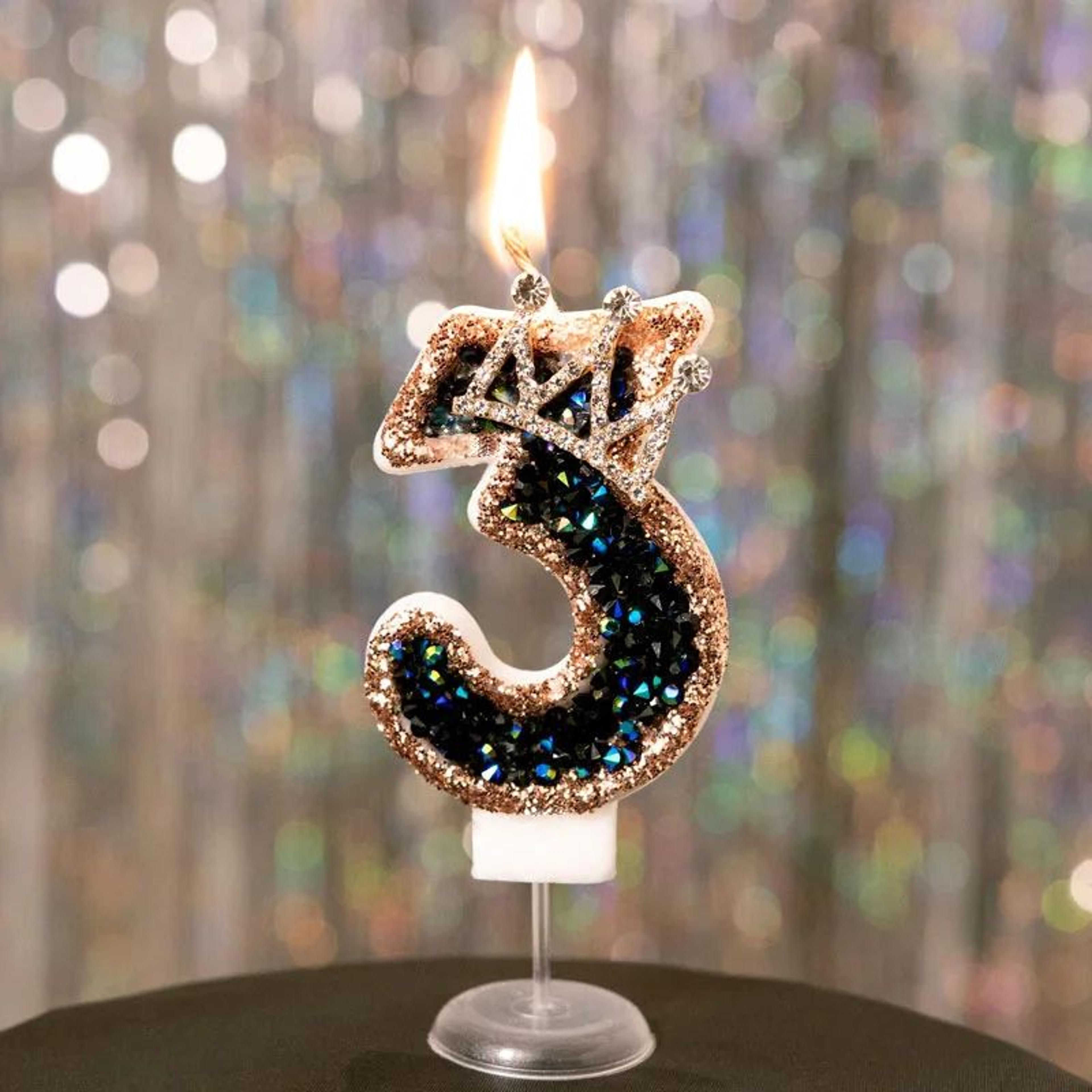 Luxury Rhinestone Crown Number Birthday Candle Cake Topper 8