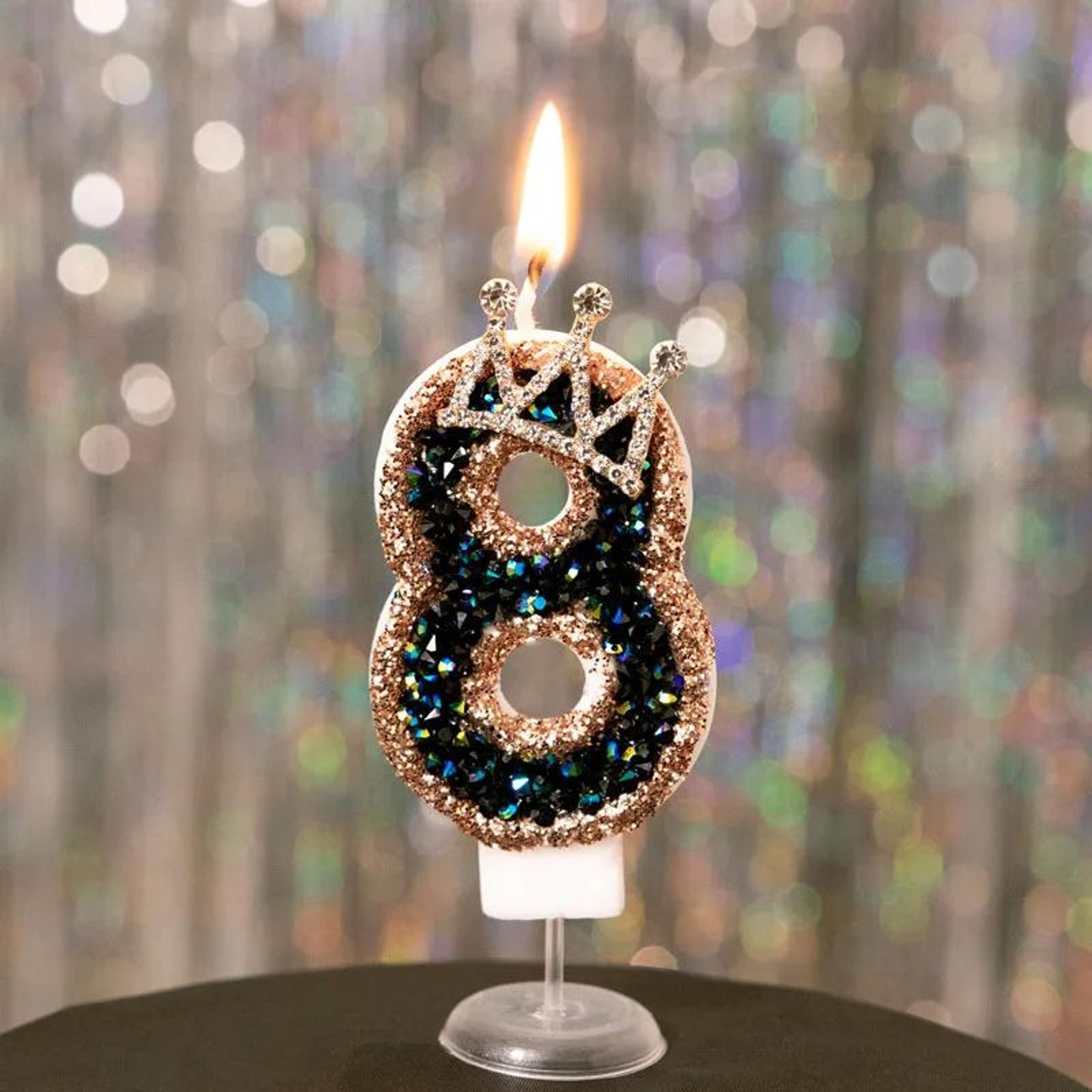 Luxury Rhinestone Crown Number Birthday Candle Cake Topper 13