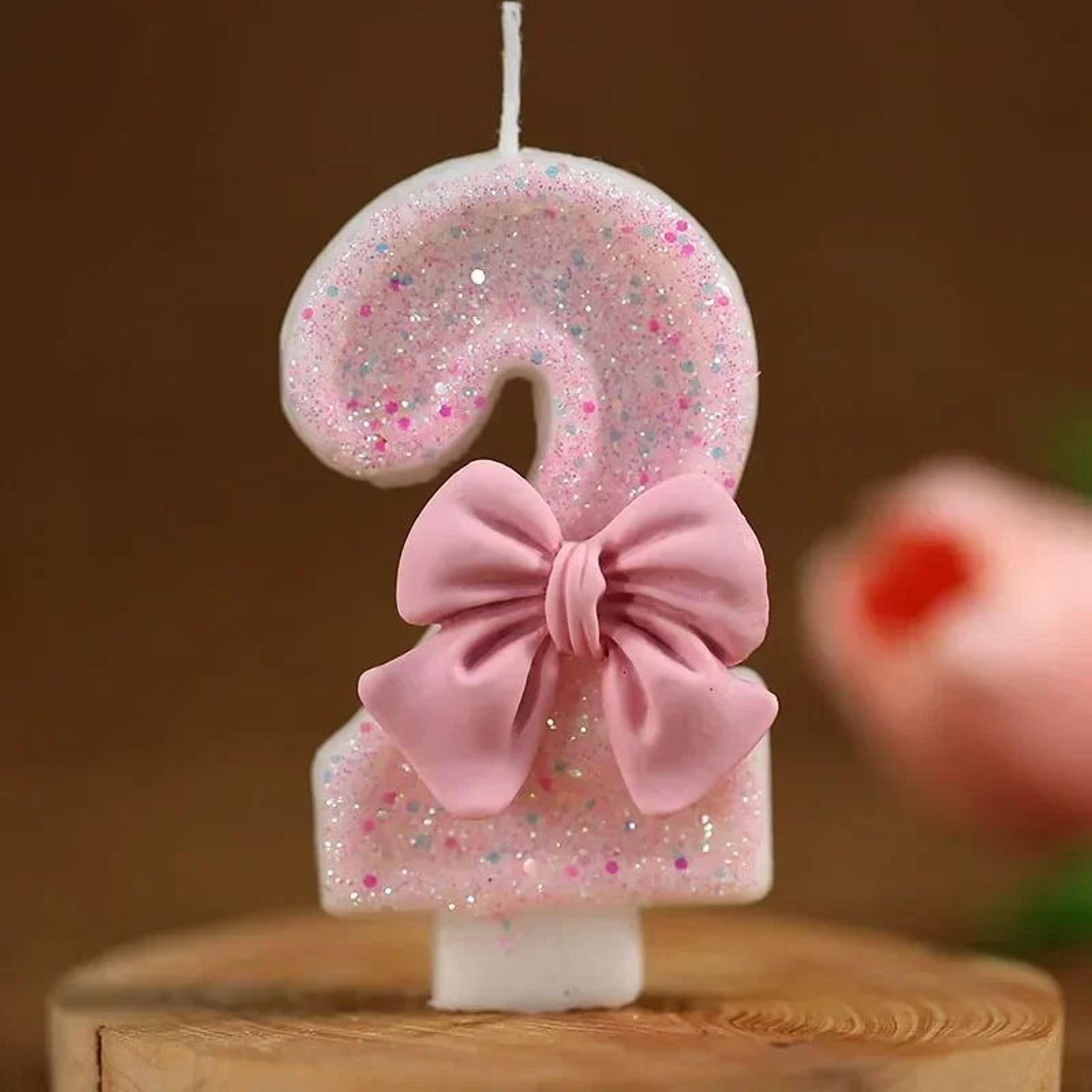 Pink Glitter 3D Number Birthday Candle Cake Topper 3